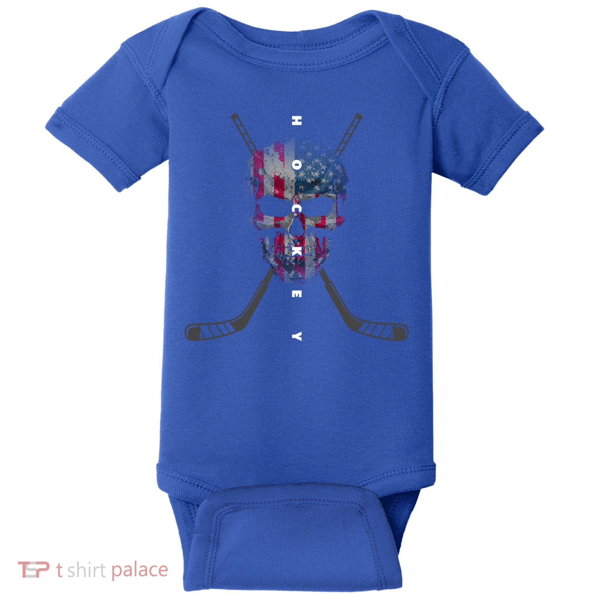 American Flag Skull Hockey Hockey Gift Baby Bodysuit