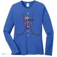 American Flag Skull Hockey Hockey Gift Women's Long Sleeve Shirt thumb 0