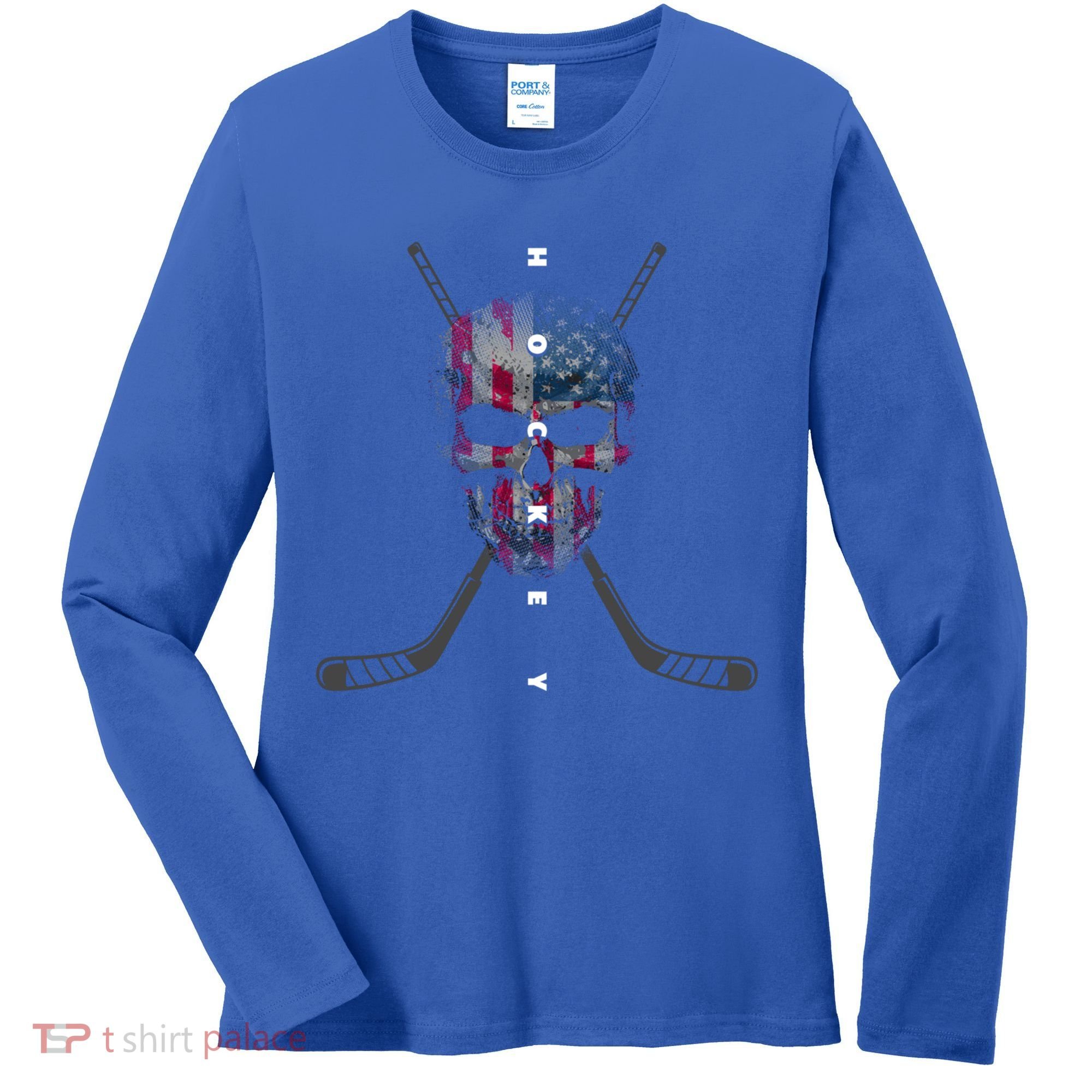 American Flag Skull Hockey Hockey Gift Women's Long Sleeve Shirt