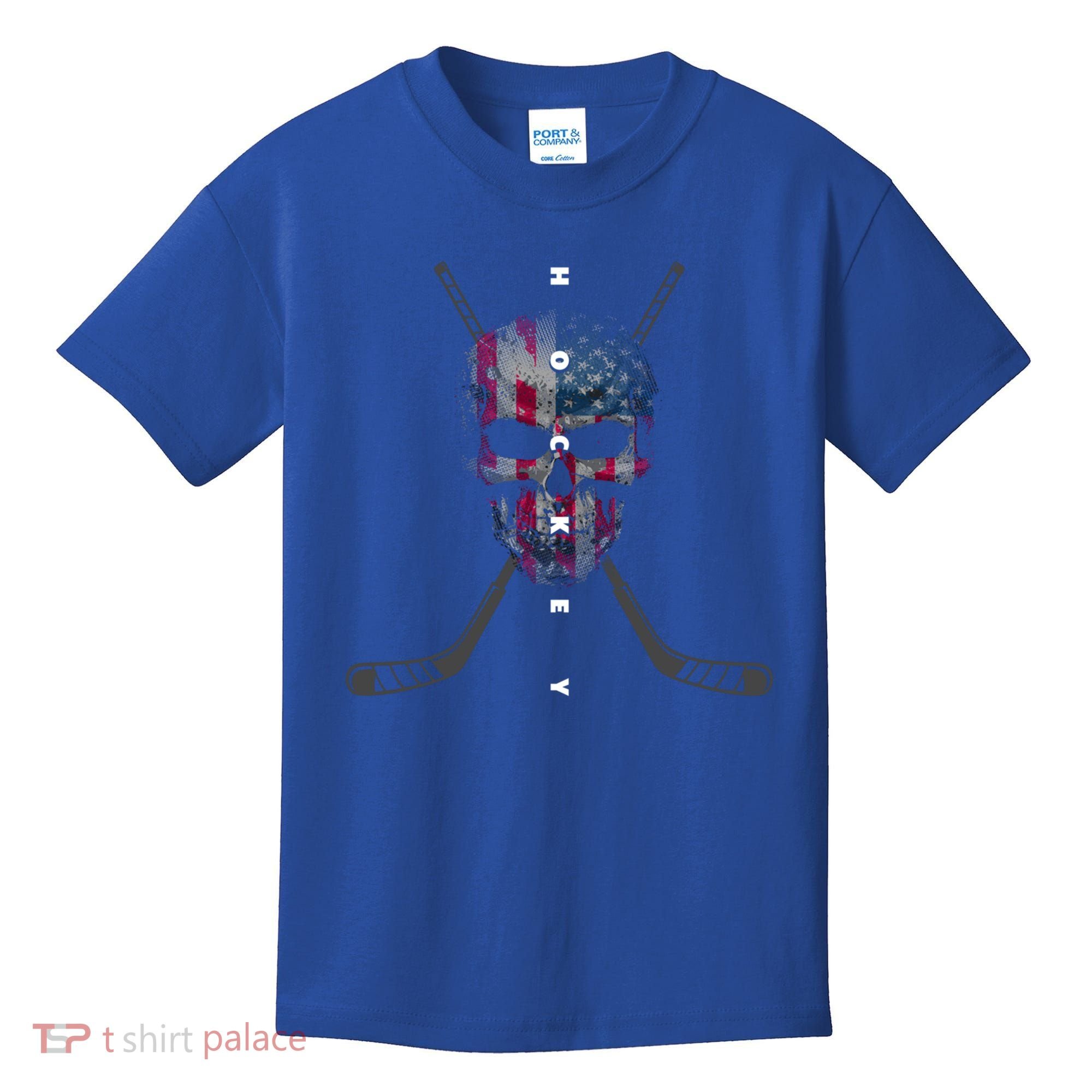 American Flag Skull Hockey Hockey Gift Kids T-Shirt
