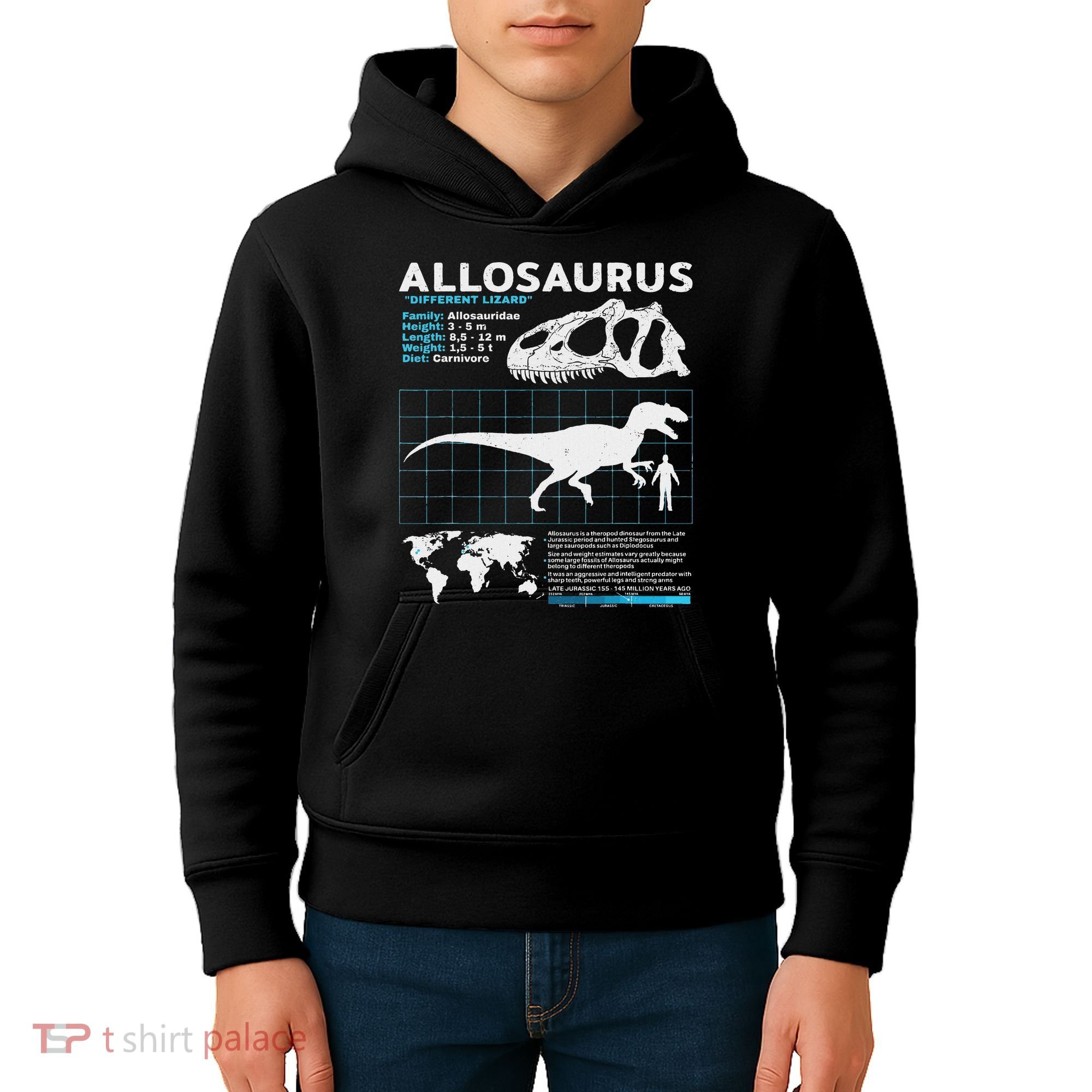 Allosaurus Fact Sheet Dinosaur Facts Kids Hoodie