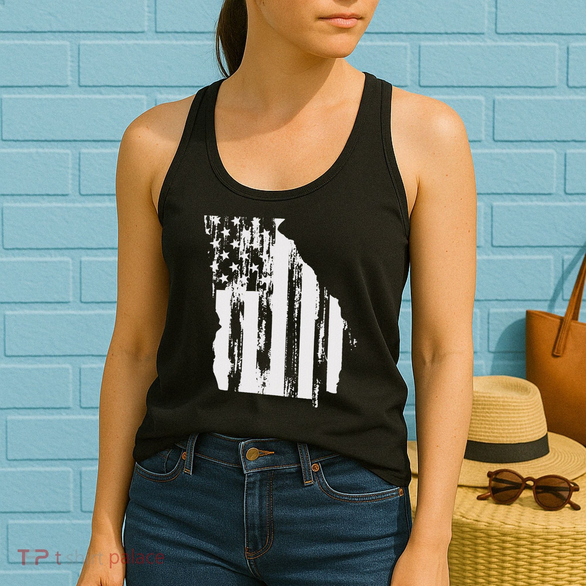 American Flag State Of Georgia Distressed Patriotic Women's Tank Top