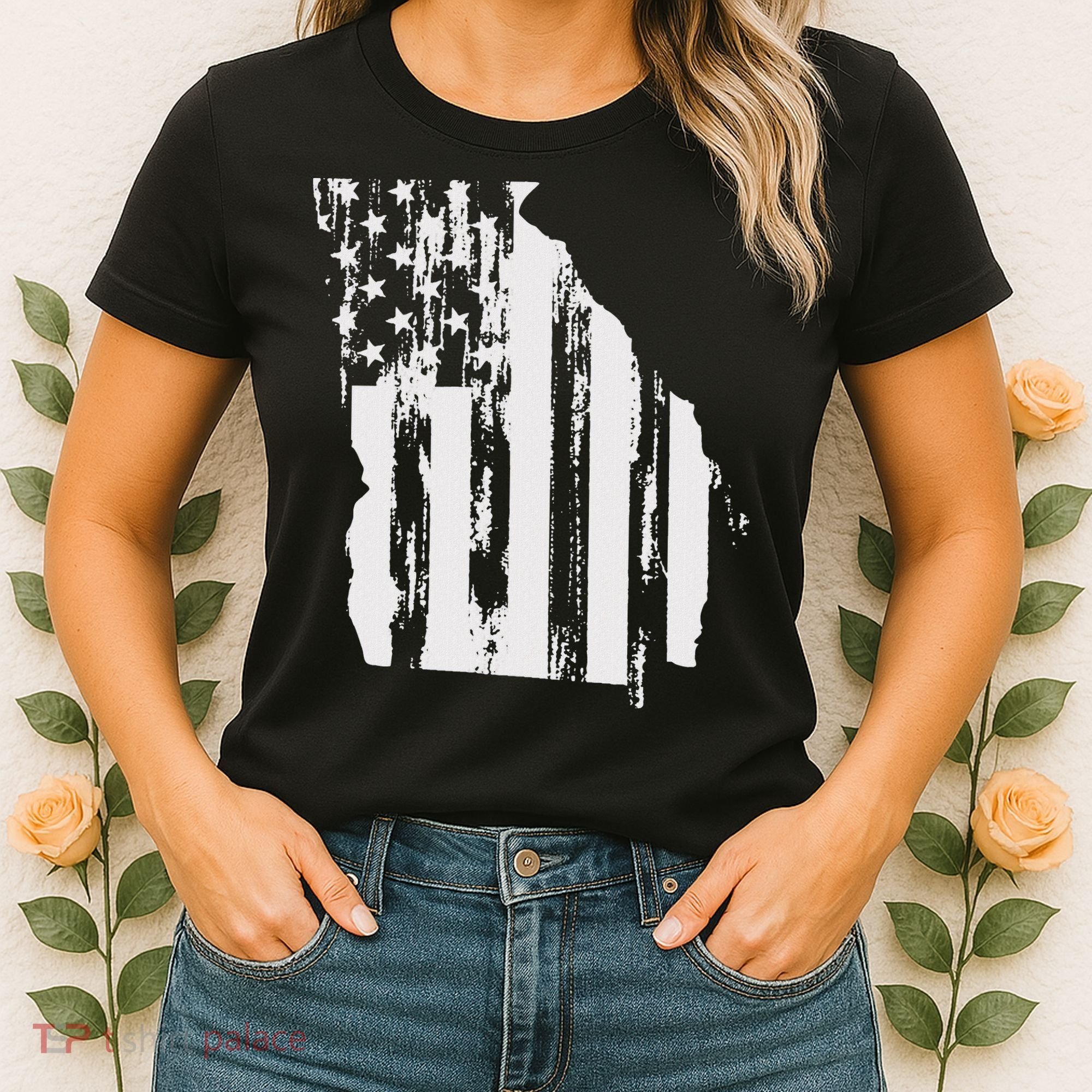 American Flag State Of Georgia Distressed Patriotic Women's T-Shirt