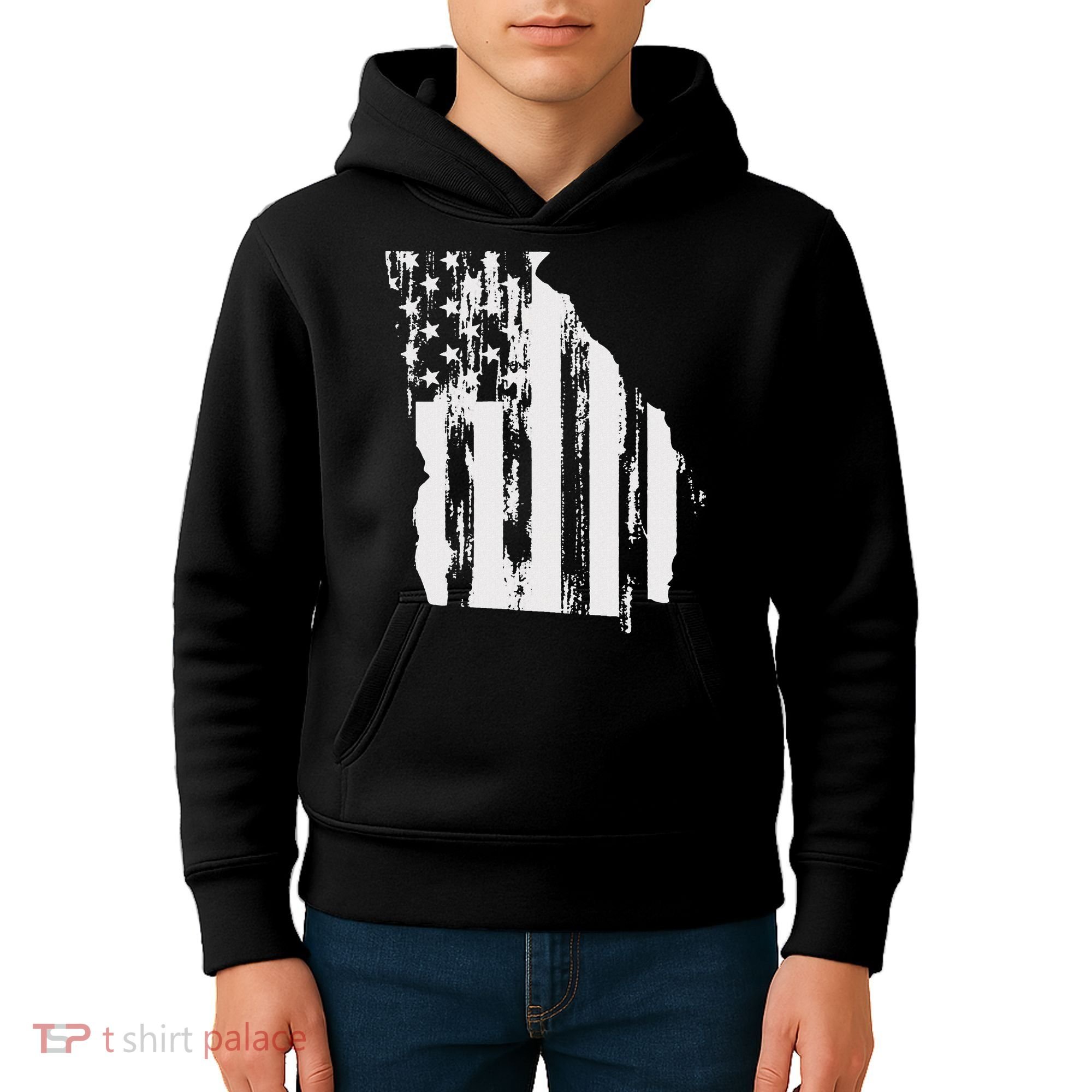 American Flag State Of Georgia Distressed Patriotic Kids Hoodie