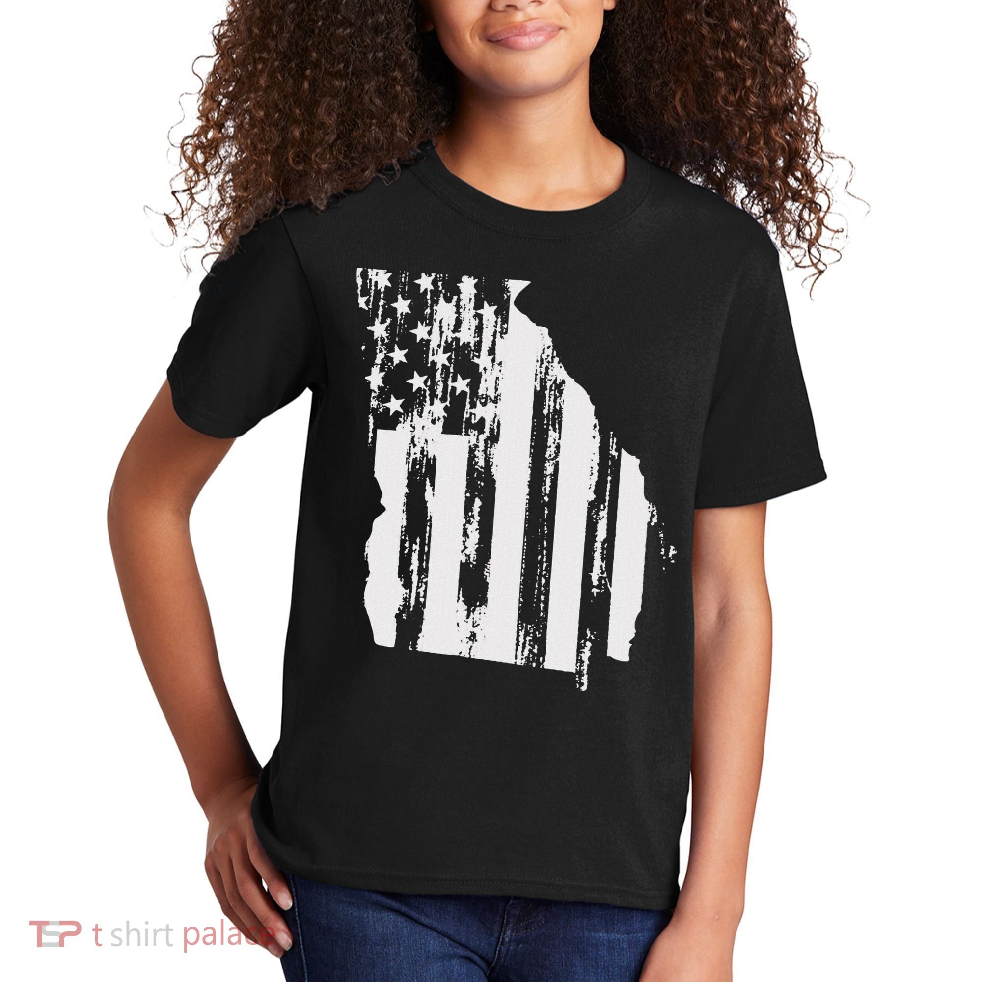 American Flag State Of Georgia Distressed Patriotic Kids T-Shirt