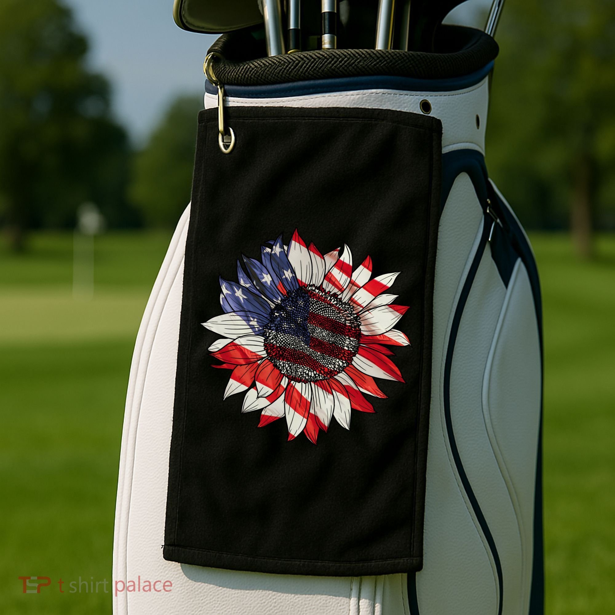 American Flag Sunflower 4th Of July Golf Towel