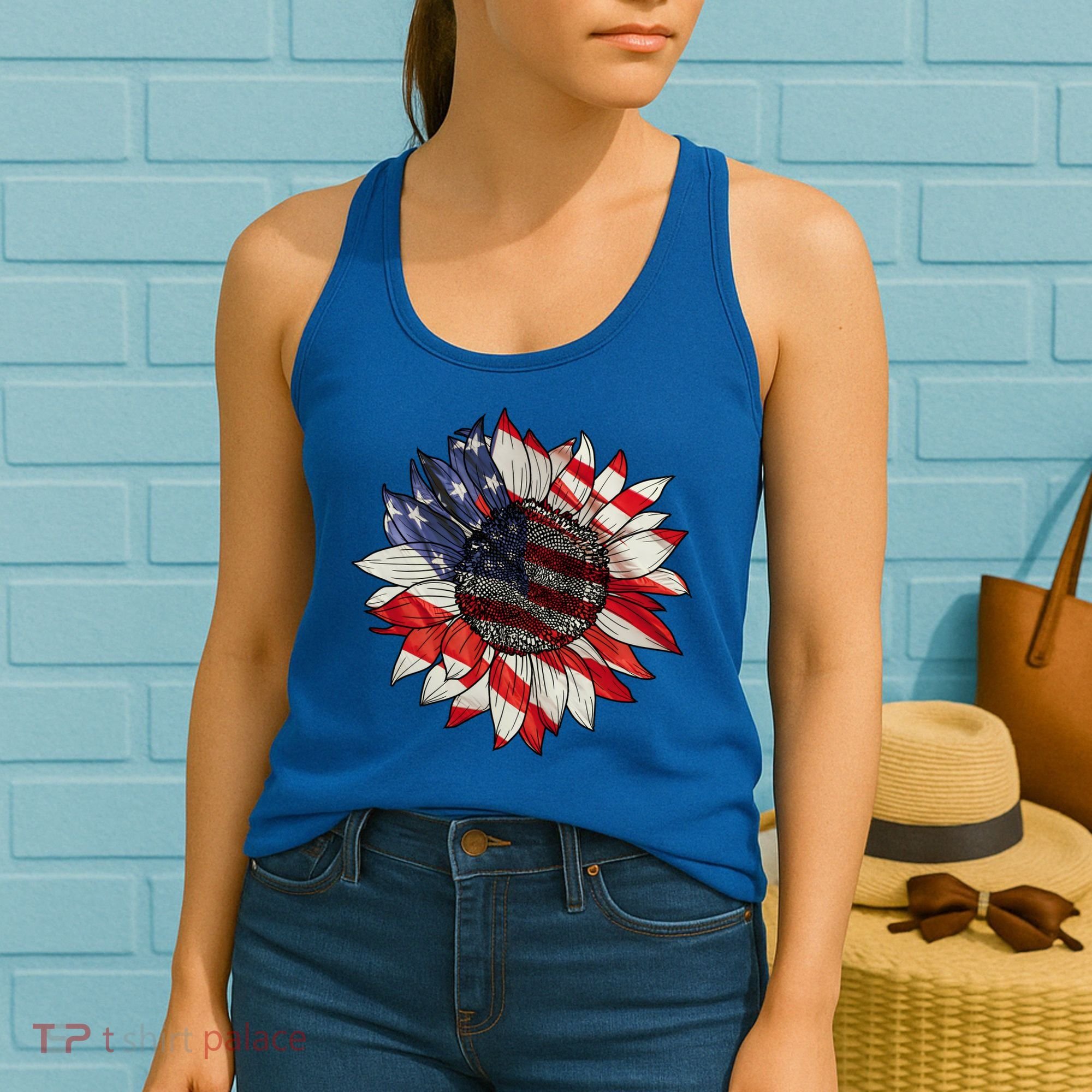 American Flag Sunflower 4th Of July Women's Tank Top