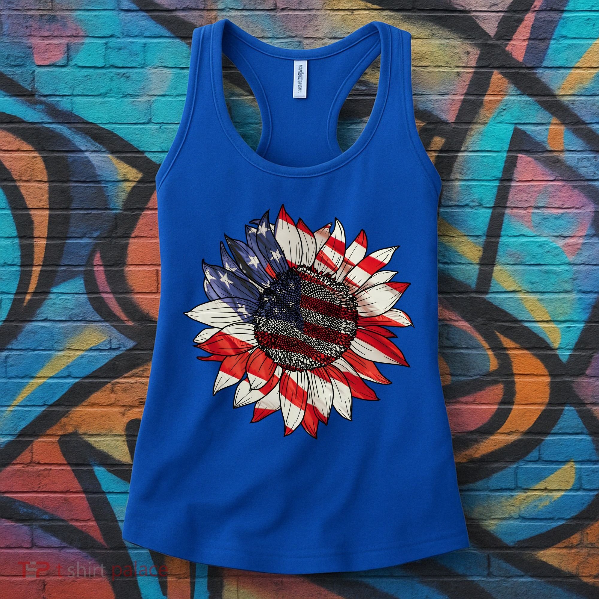 American Flag Sunflower 4th Of July Women's Tank Top