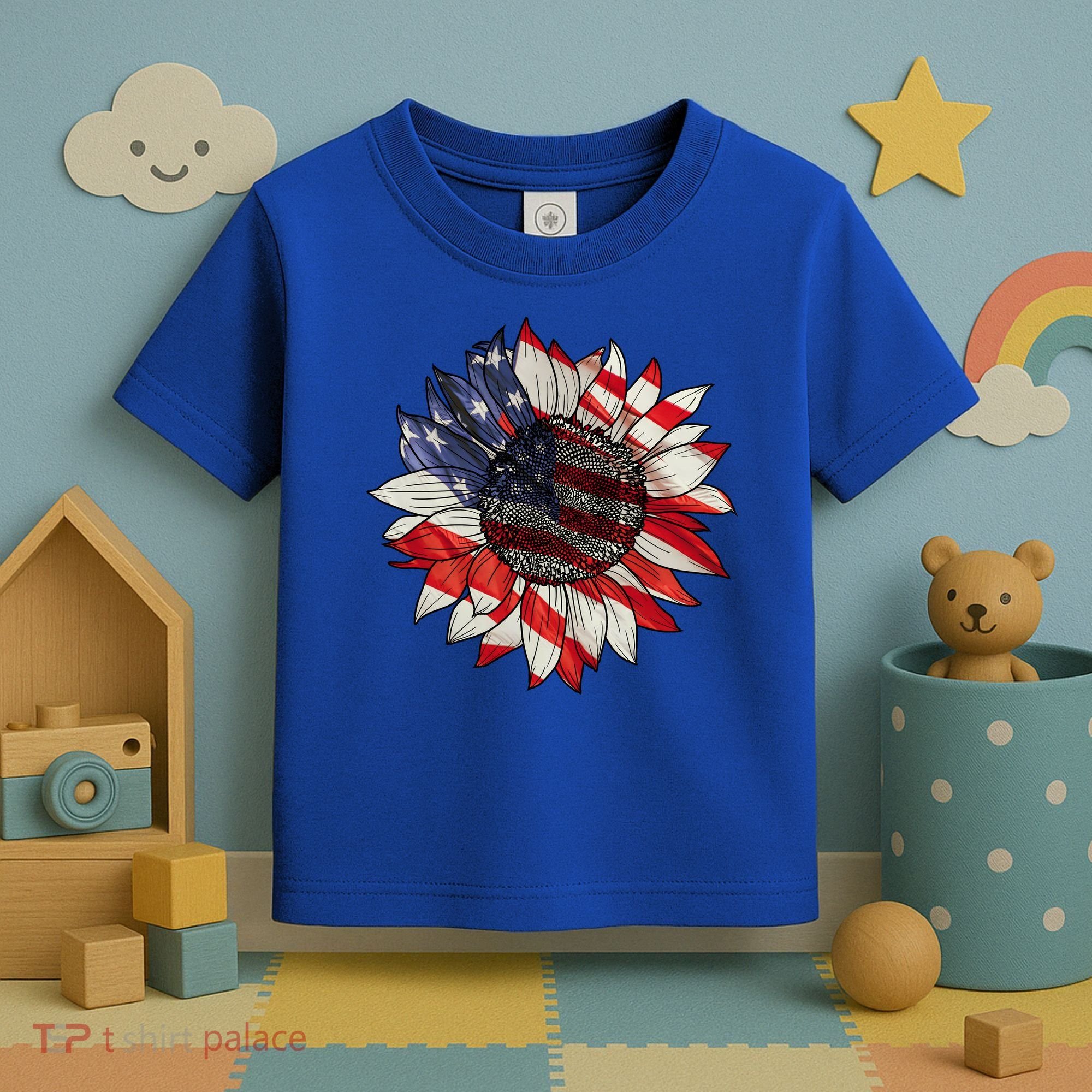 American Flag Sunflower 4th Of July Toddler T-Shirt