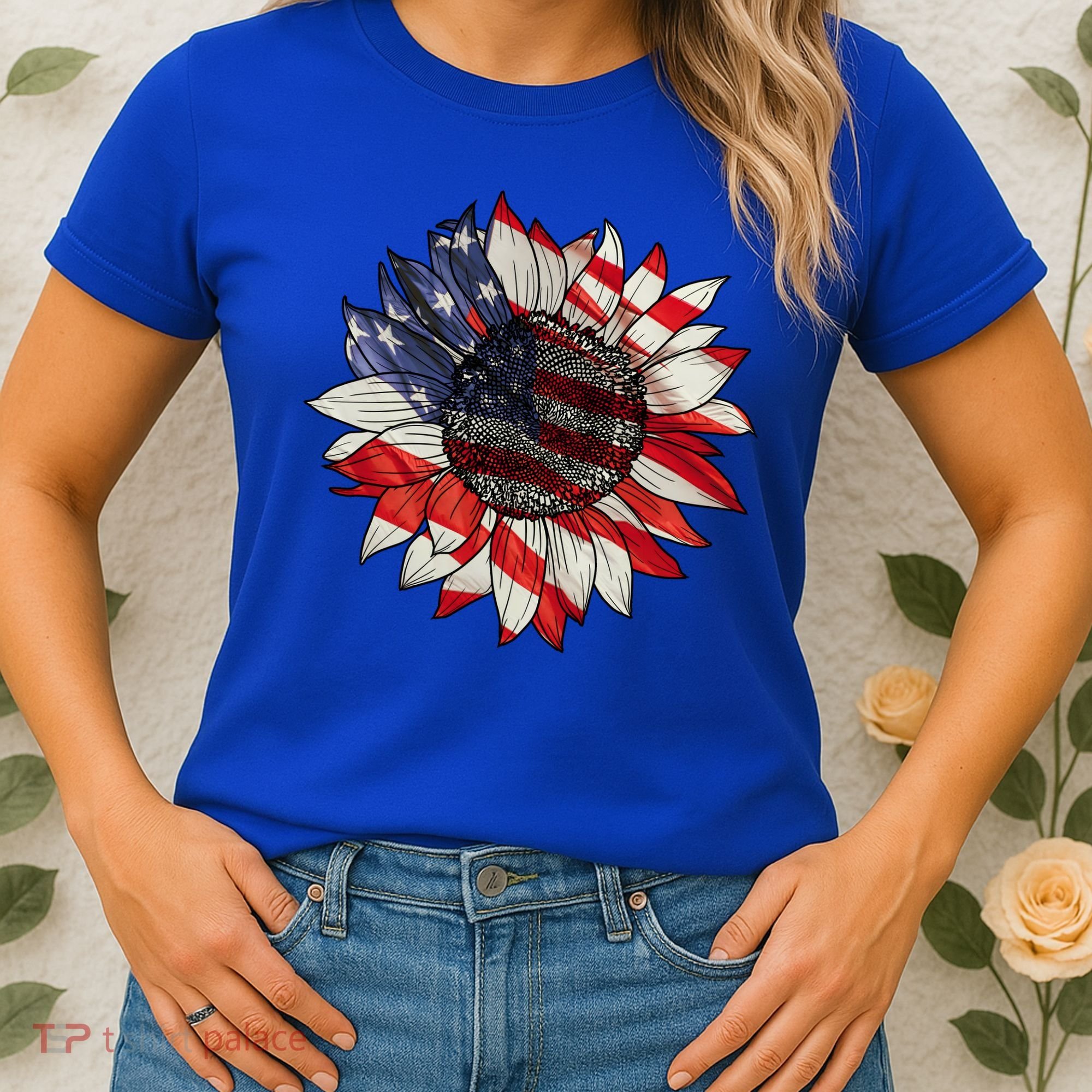 American Flag Sunflower 4th Of July Women's T-Shirt