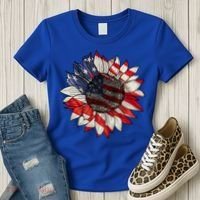 American Flag Sunflower 4th Of July Women's T-Shirt thumb 3