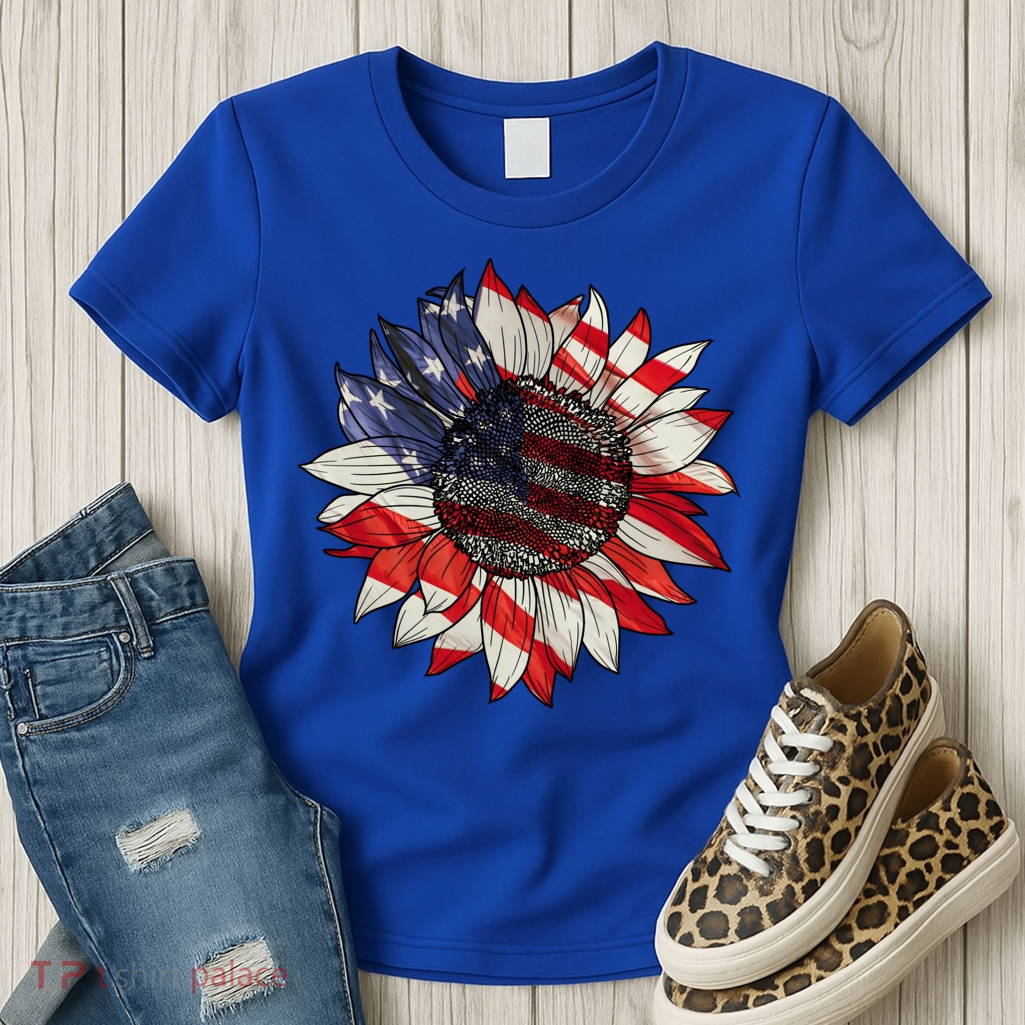 American Flag Sunflower 4th Of July Women's T-Shirt
