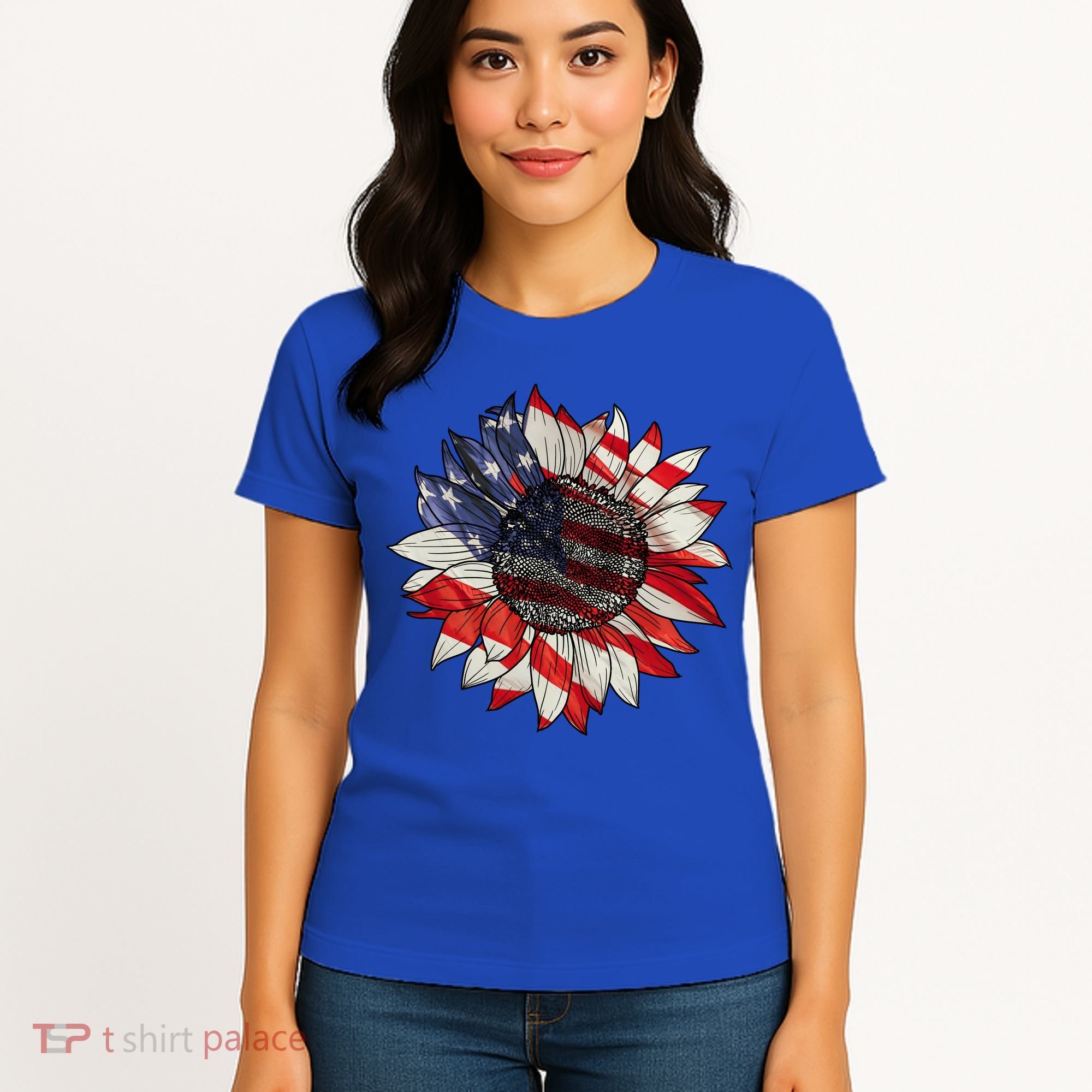 American Flag Sunflower 4th Of July Women's T-Shirt