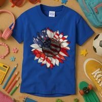 American Flag Sunflower 4th Of July Kids T-Shirt thumb 3