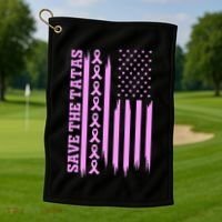 American Flag Save The Tatas Golf Towel thumb 1