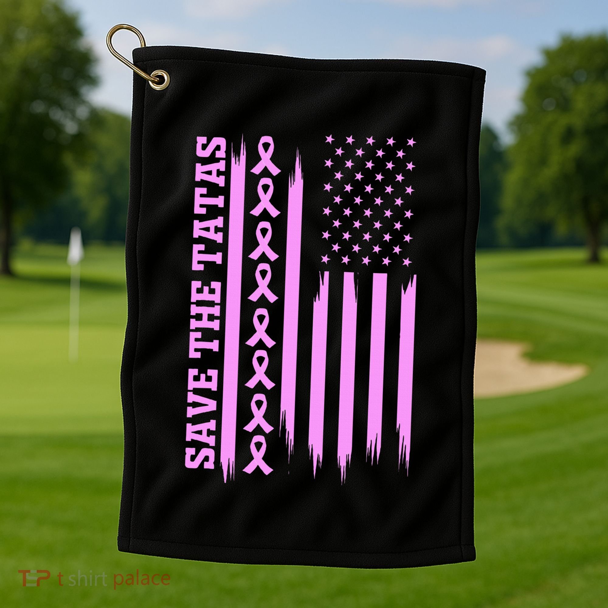 American Flag Save The Tatas Golf Towel