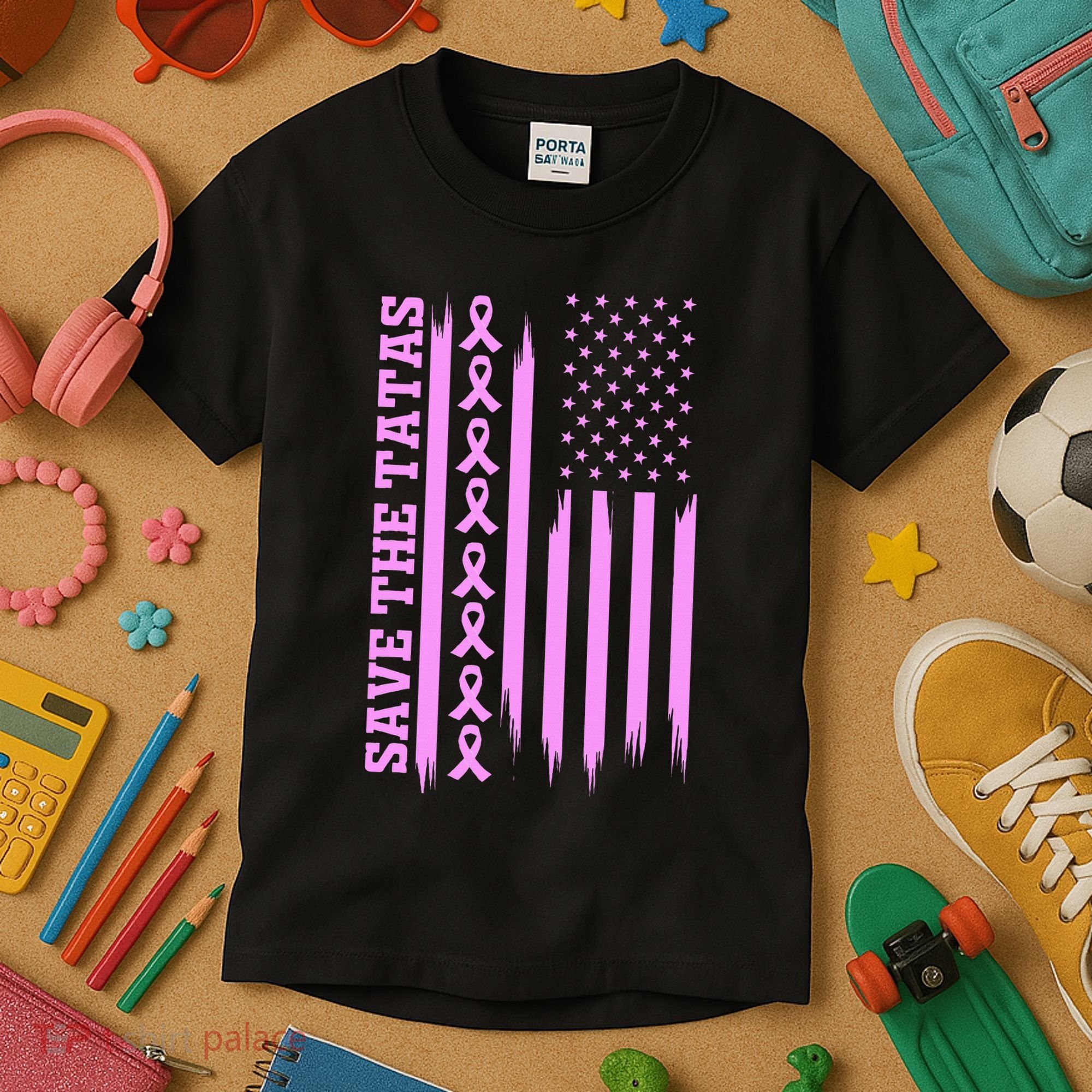 American Flag Save The Tatas Kids T-Shirt