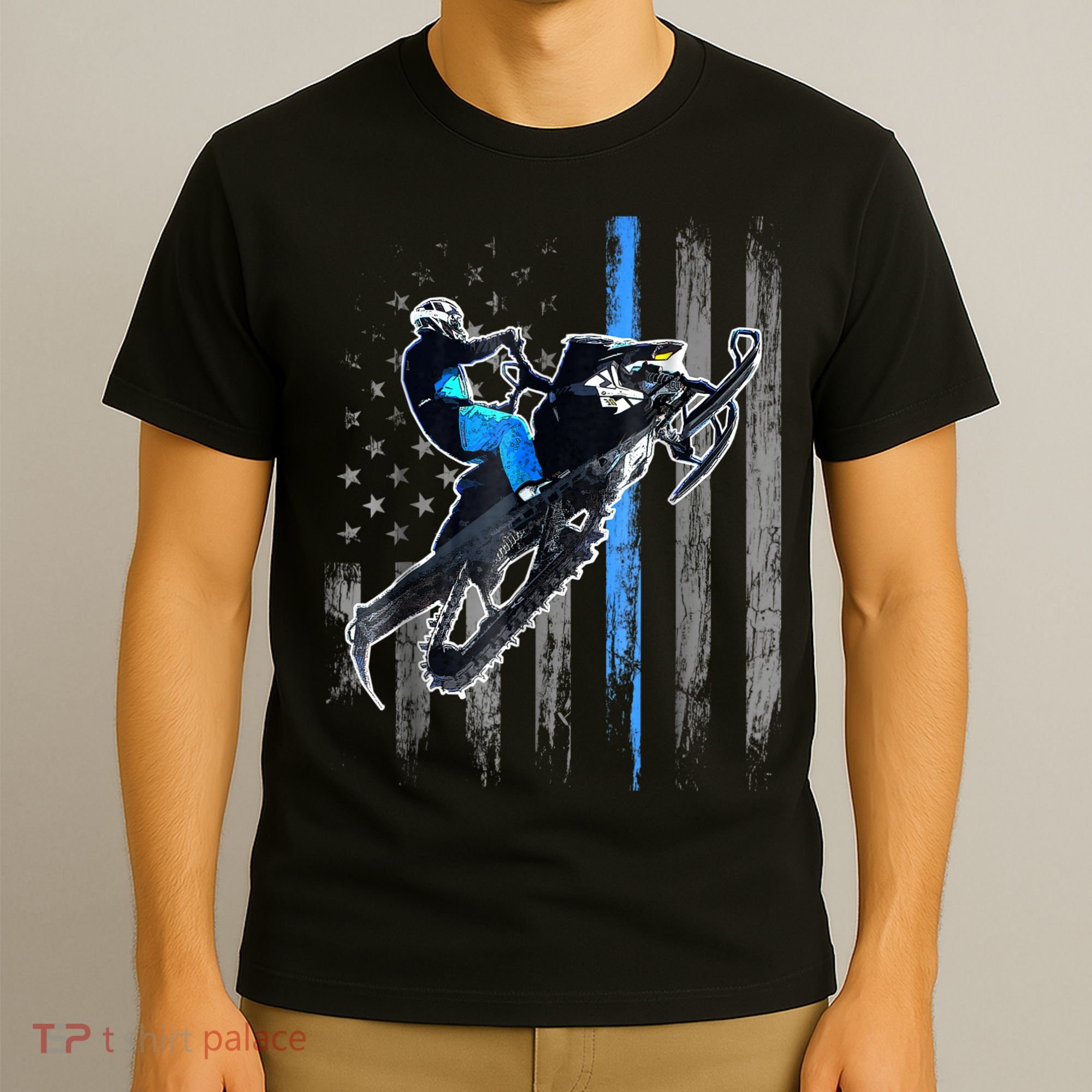 American Flag Snowmobile Shirt Men Snowmobile Riding Gift T-Shirt