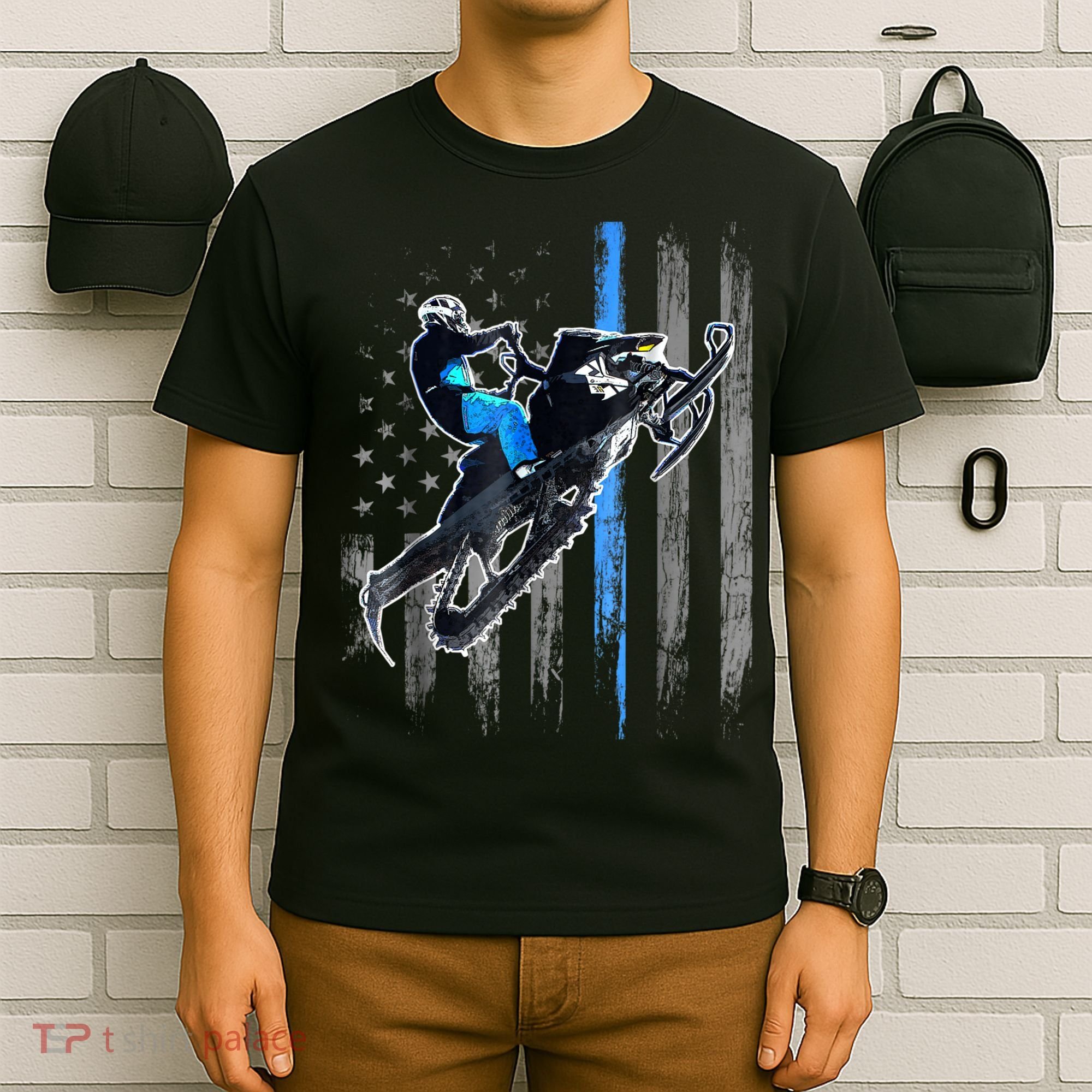 American Flag Snowmobile Shirt Men Snowmobile Riding Gift T-Shirt