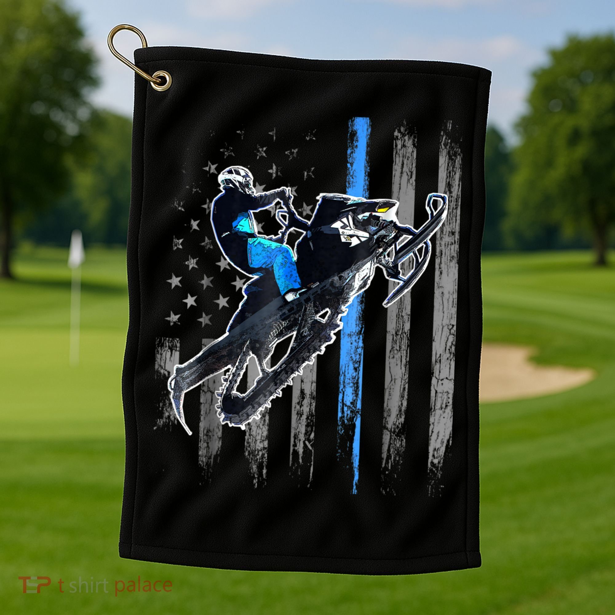 American Flag Snowmobile Shirt Men Snowmobile Riding Gift Golf Towel