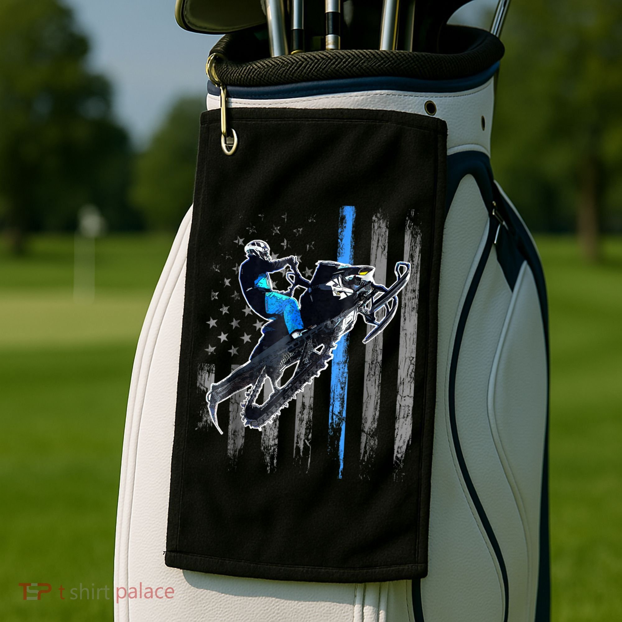 American Flag Snowmobile Shirt Men Snowmobile Riding Gift Golf Towel