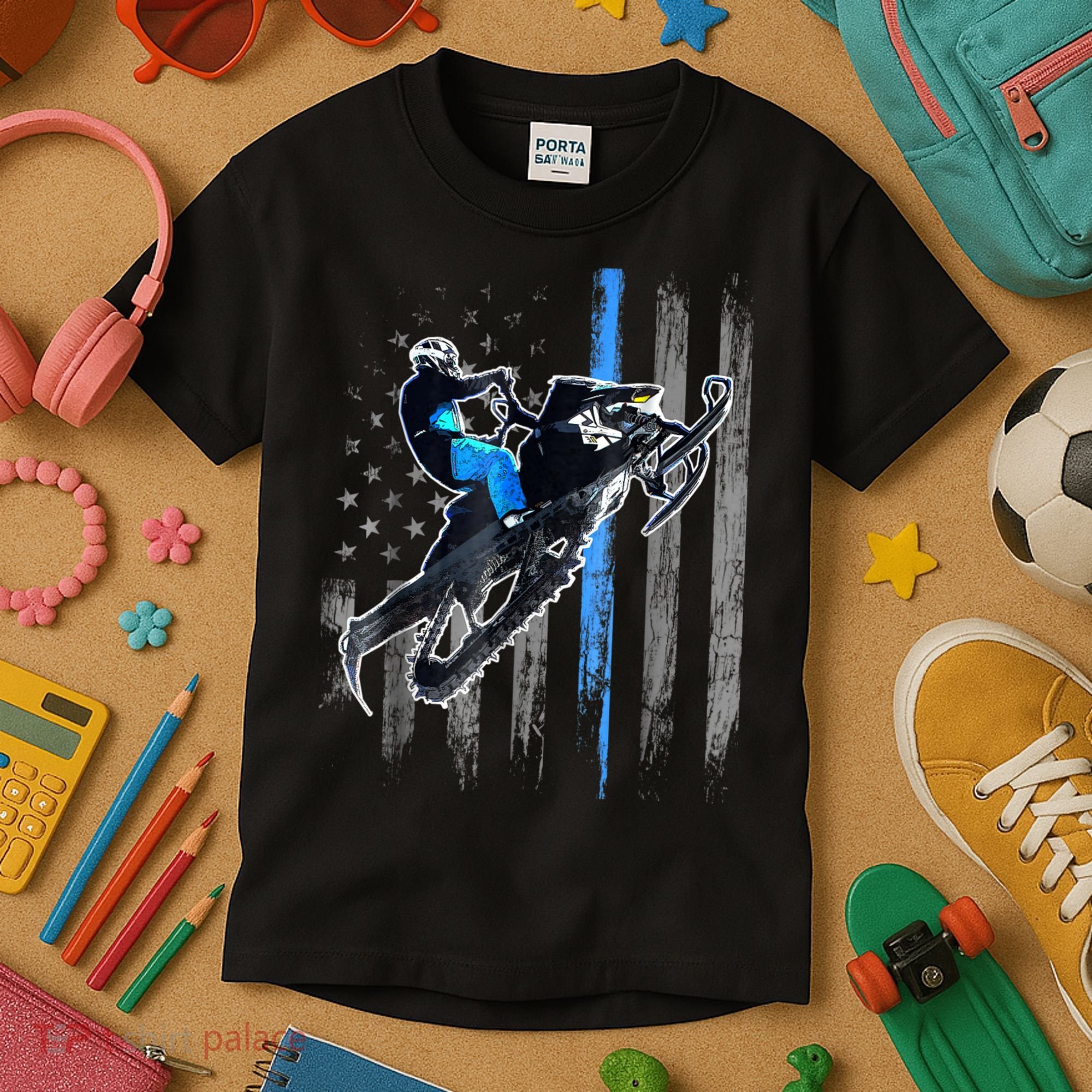 American Flag Snowmobile Shirt Men Snowmobile Riding Gift Kids T-Shirt