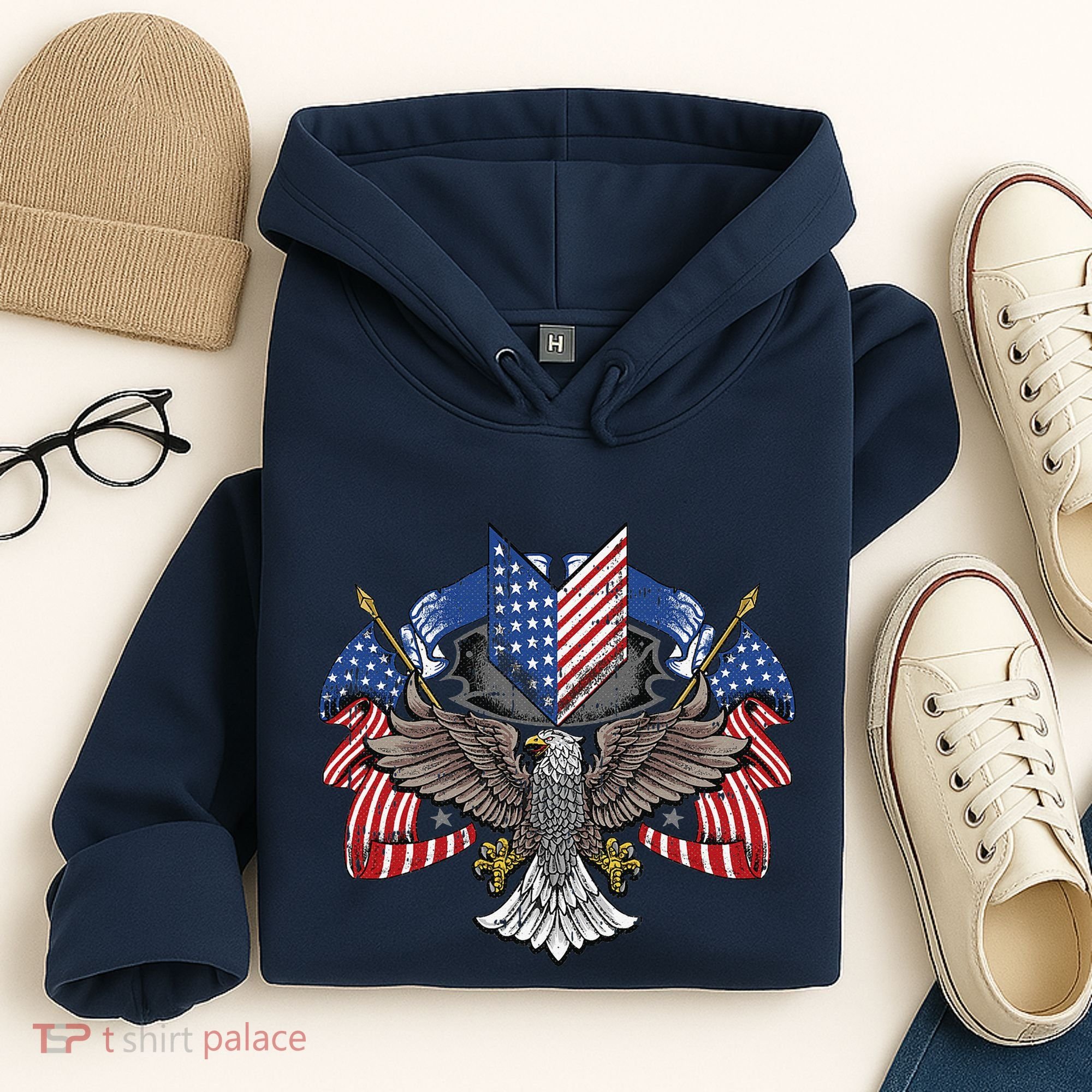 American Flag Shield 4th Of July USA Eagle Patriotic Hoodie