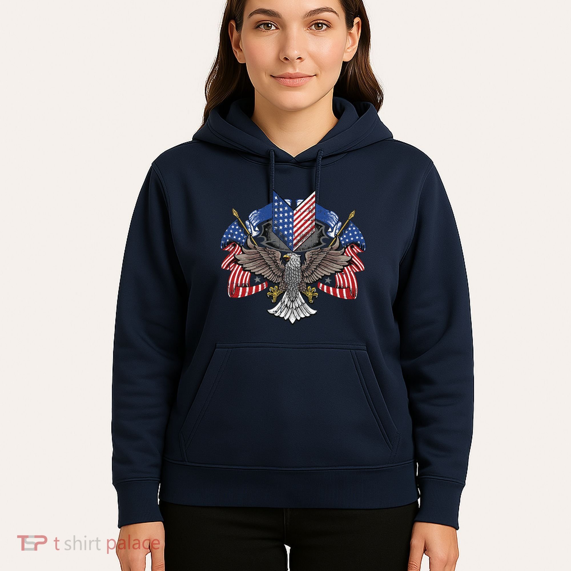 American Flag Shield 4th Of July USA Eagle Patriotic Hoodie
