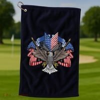 American Flag Shield 4th Of July USA Eagle Patriotic Golf Towel thumb 1