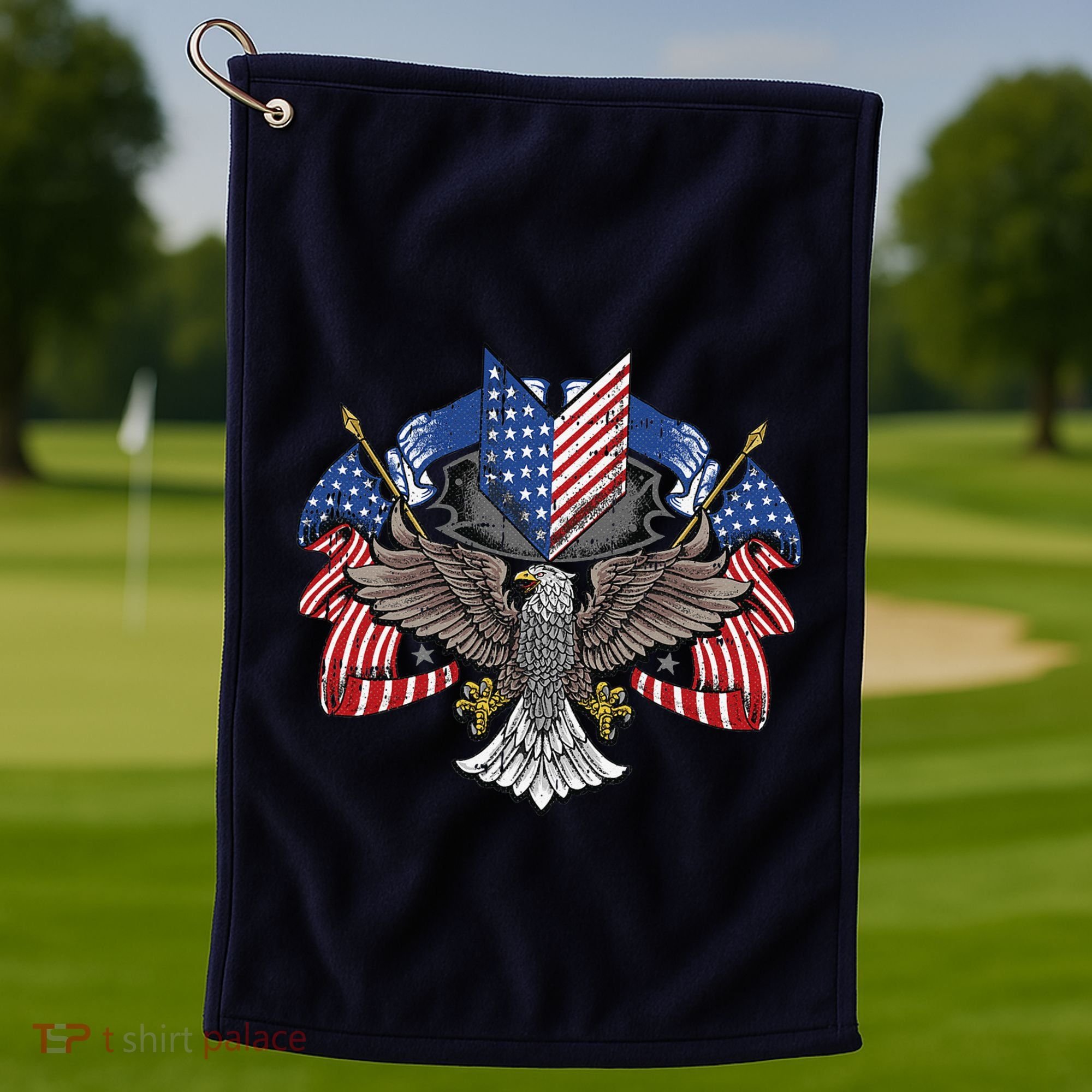 American Flag Shield 4th Of July USA Eagle Patriotic Golf Towel