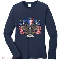 American Flag Shield 4th Of July USA Eagle Patriotic Women's Long Sleeve Shirt thumb 0