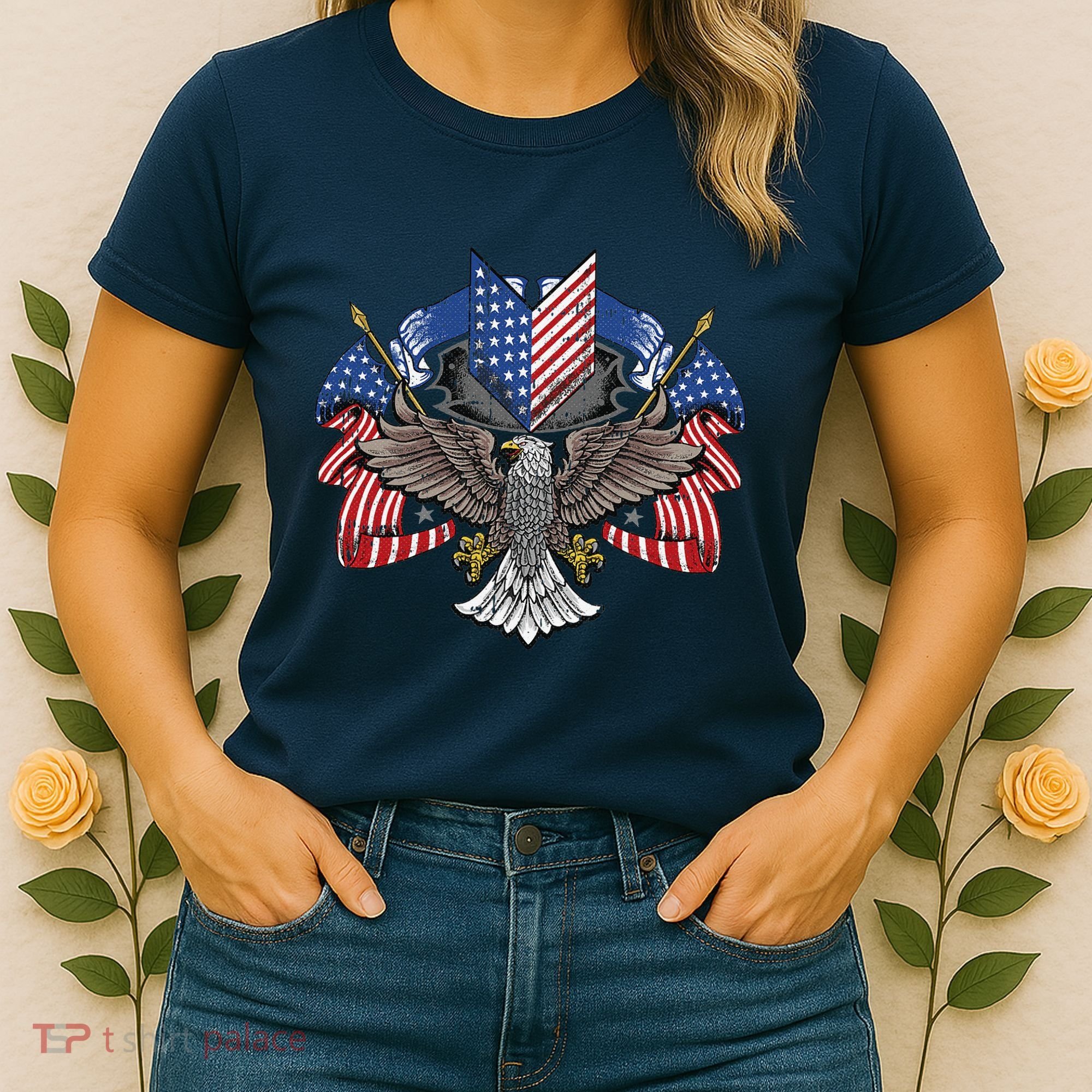American Flag Shield 4th Of July USA Eagle Patriotic Women's T-Shirt