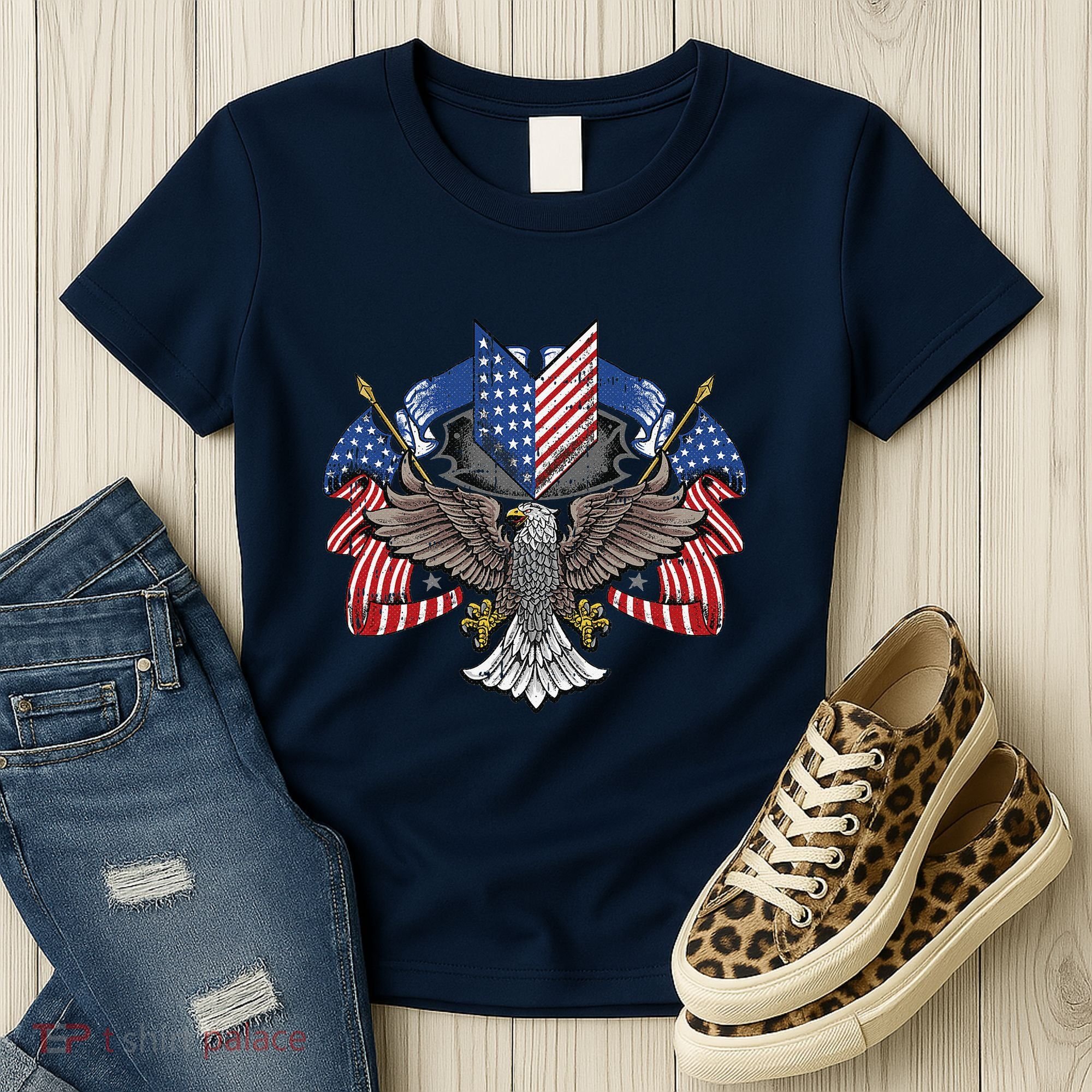American Flag Shield 4th Of July USA Eagle Patriotic Women's T-Shirt