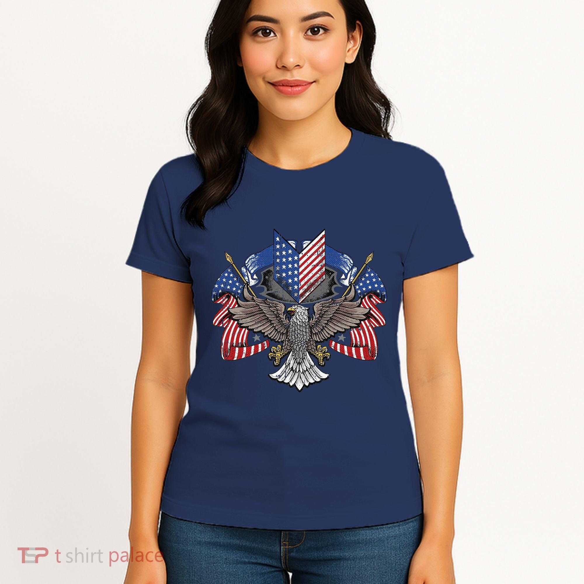 American Flag Shield 4th Of July USA Eagle Patriotic Women's T-Shirt