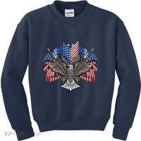 American Flag Shield 4th Of July USA Eagle Patriotic Kids Sweatshirt thumb 0