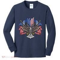 American Flag Shield 4th Of July USA Eagle Patriotic Kids Long Sleeve Shirt thumb 0