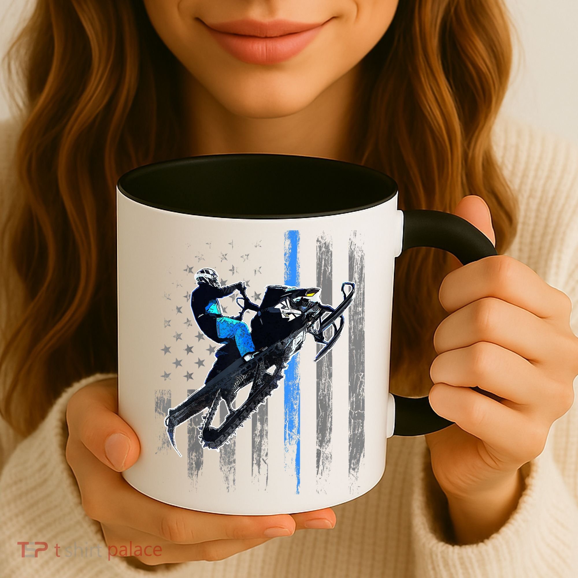 American Flag Snowmobile Gift Snowmobile Riding Gift Meaningful Gift Coffee Mug
