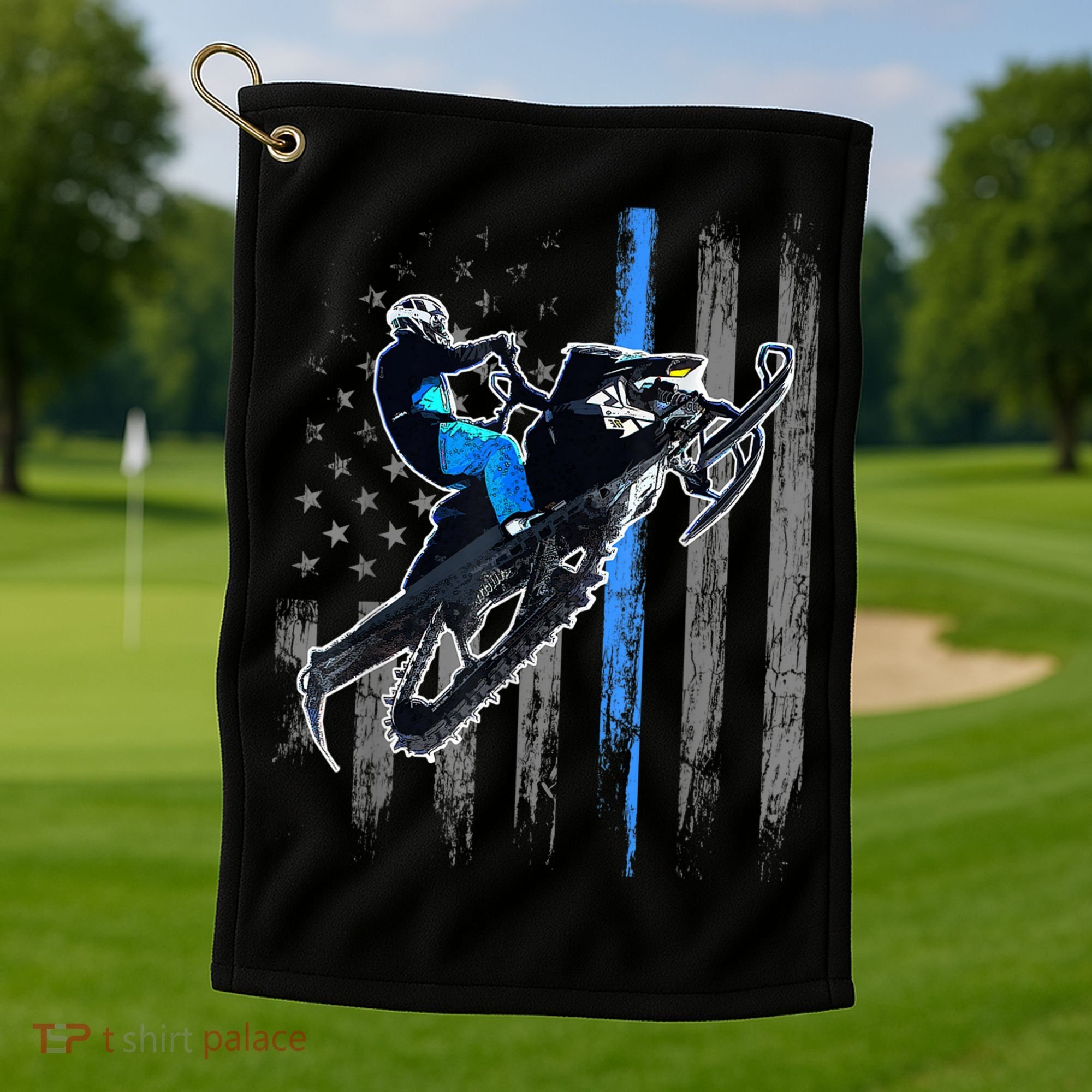 American Flag Snowmobile Gift Snowmobile Riding Gift Meaningful Gift Golf Towel