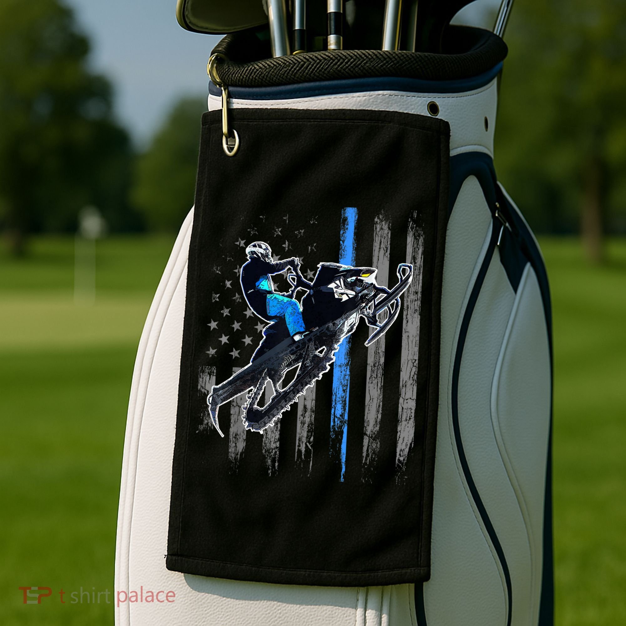 American Flag Snowmobile Gift Snowmobile Riding Gift Meaningful Gift Golf Towel