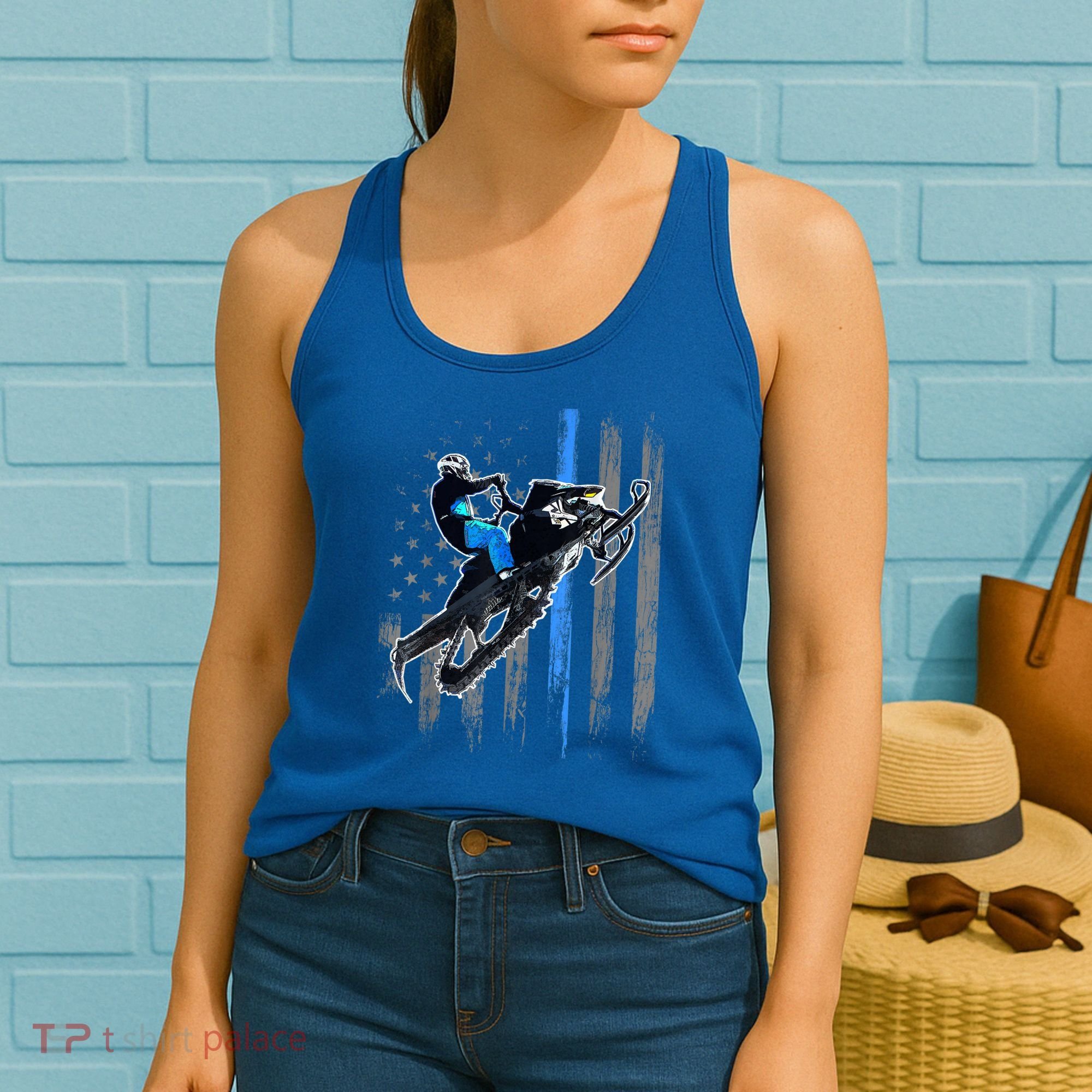 American Flag Snowmobile Gift Snowmobile Riding Gift Meaningful Gift Women's Tank Top