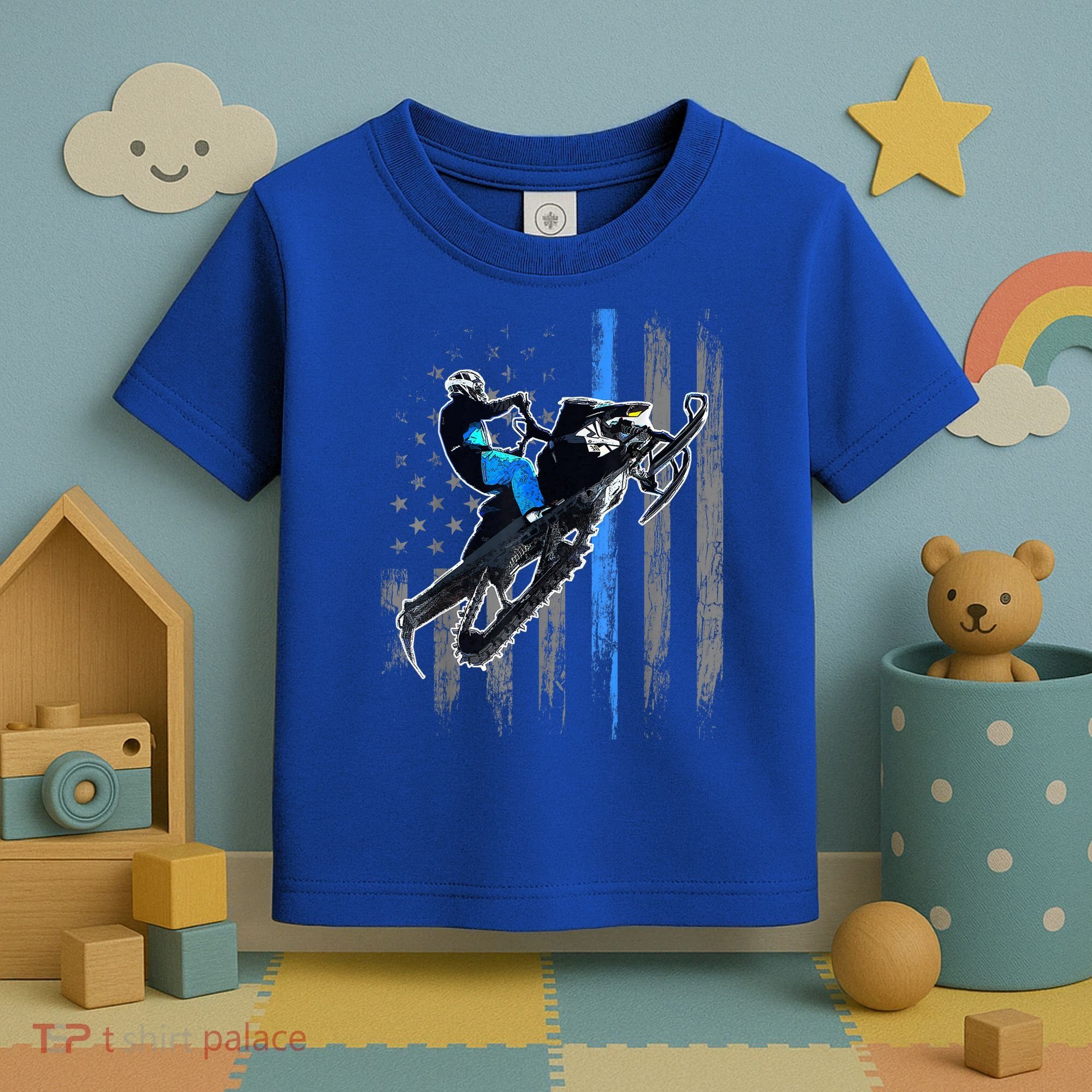 American Flag Snowmobile Gift Snowmobile Riding Gift Meaningful Gift Toddler T-Shirt