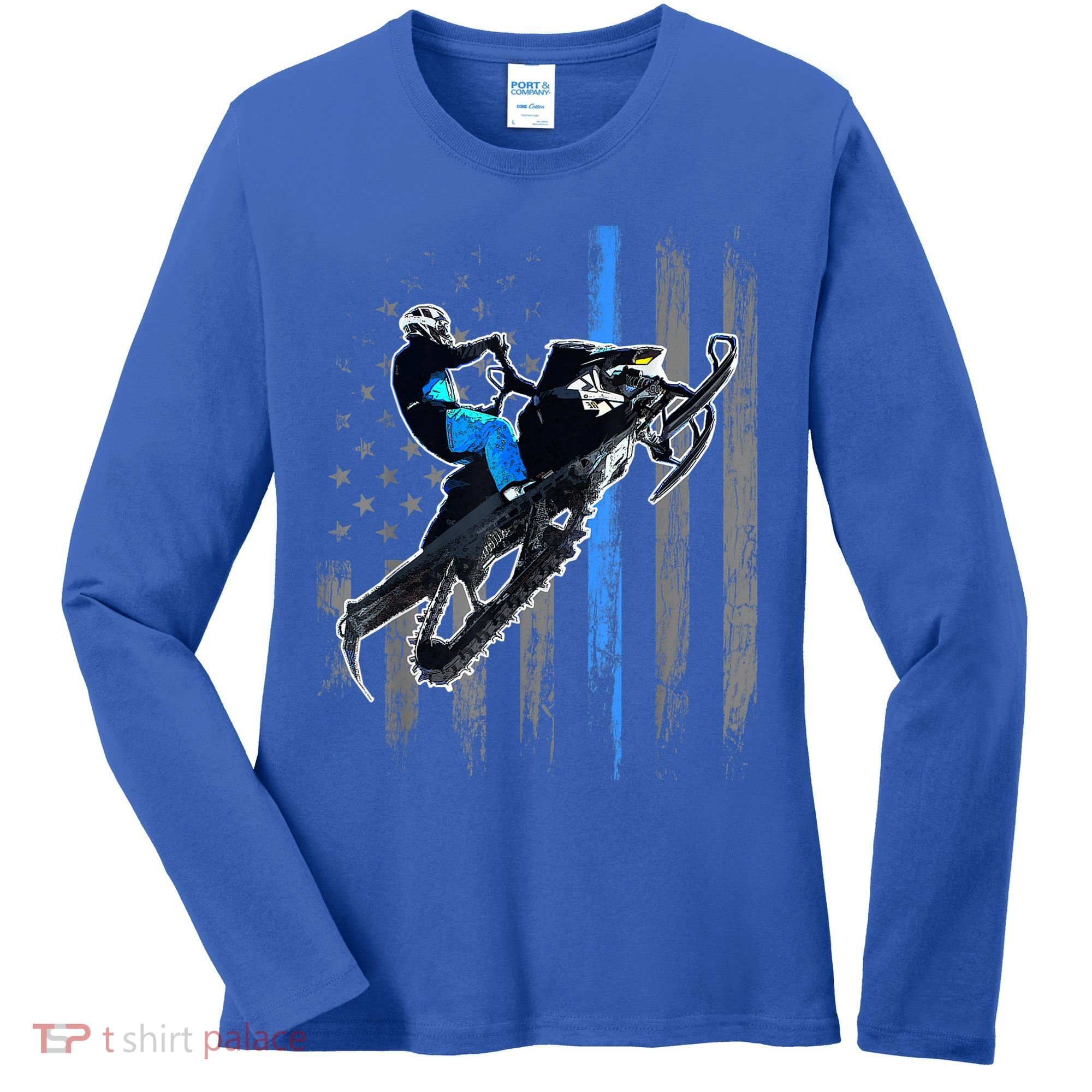 American Flag Snowmobile Gift Snowmobile Riding Gift Meaningful Gift Women's Long Sleeve Shirt