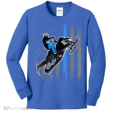 American Flag Snowmobile Gift Snowmobile Riding Gift Meaningful Gift Kids Long Sleeve Shirt