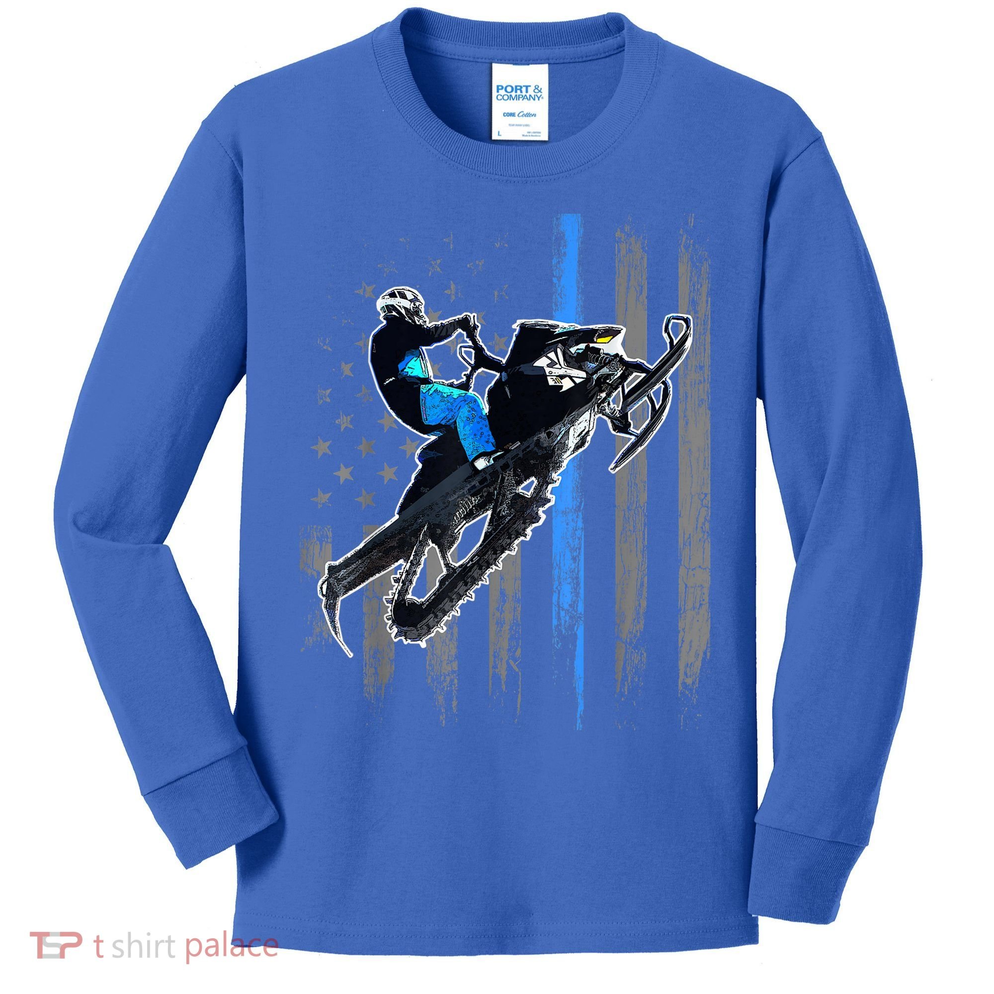 American Flag Snowmobile Gift Snowmobile Riding Gift Meaningful Gift Kids Long Sleeve Shirt