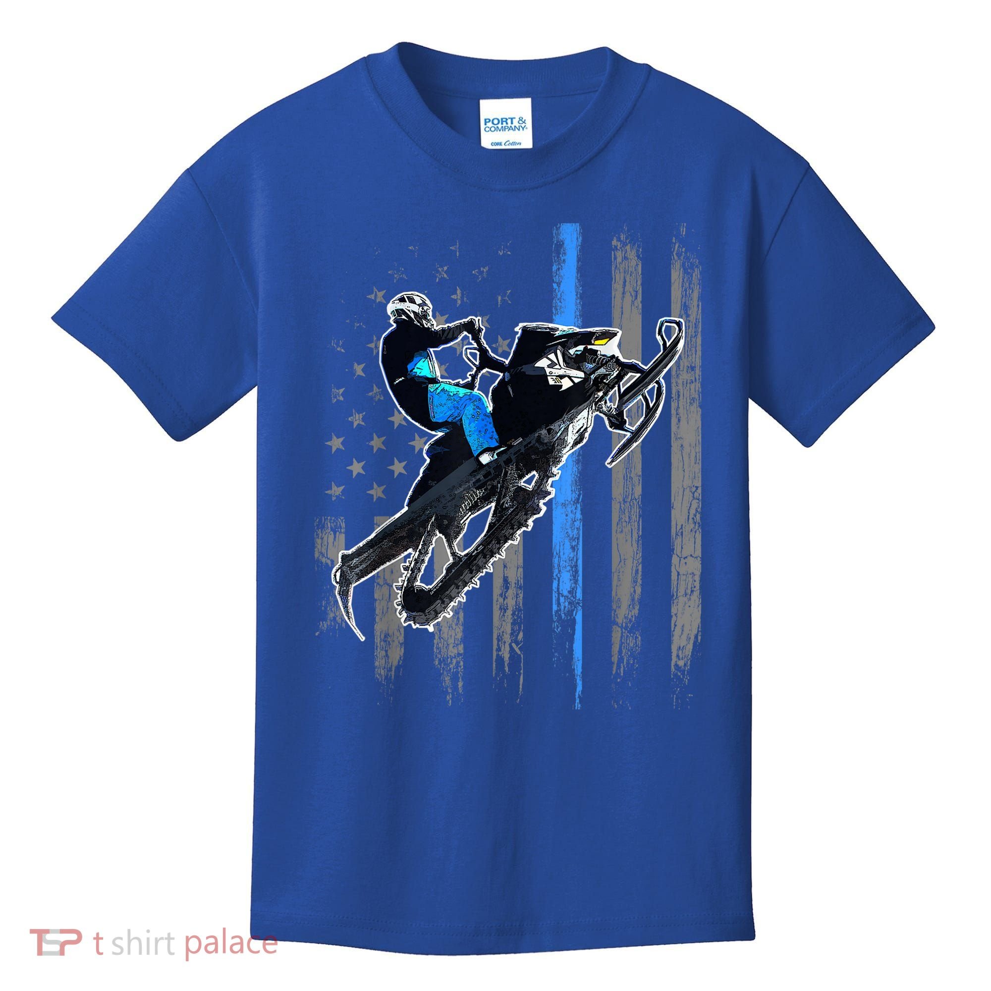 American Flag Snowmobile Gift Snowmobile Riding Gift Meaningful Gift Kids T-Shirt