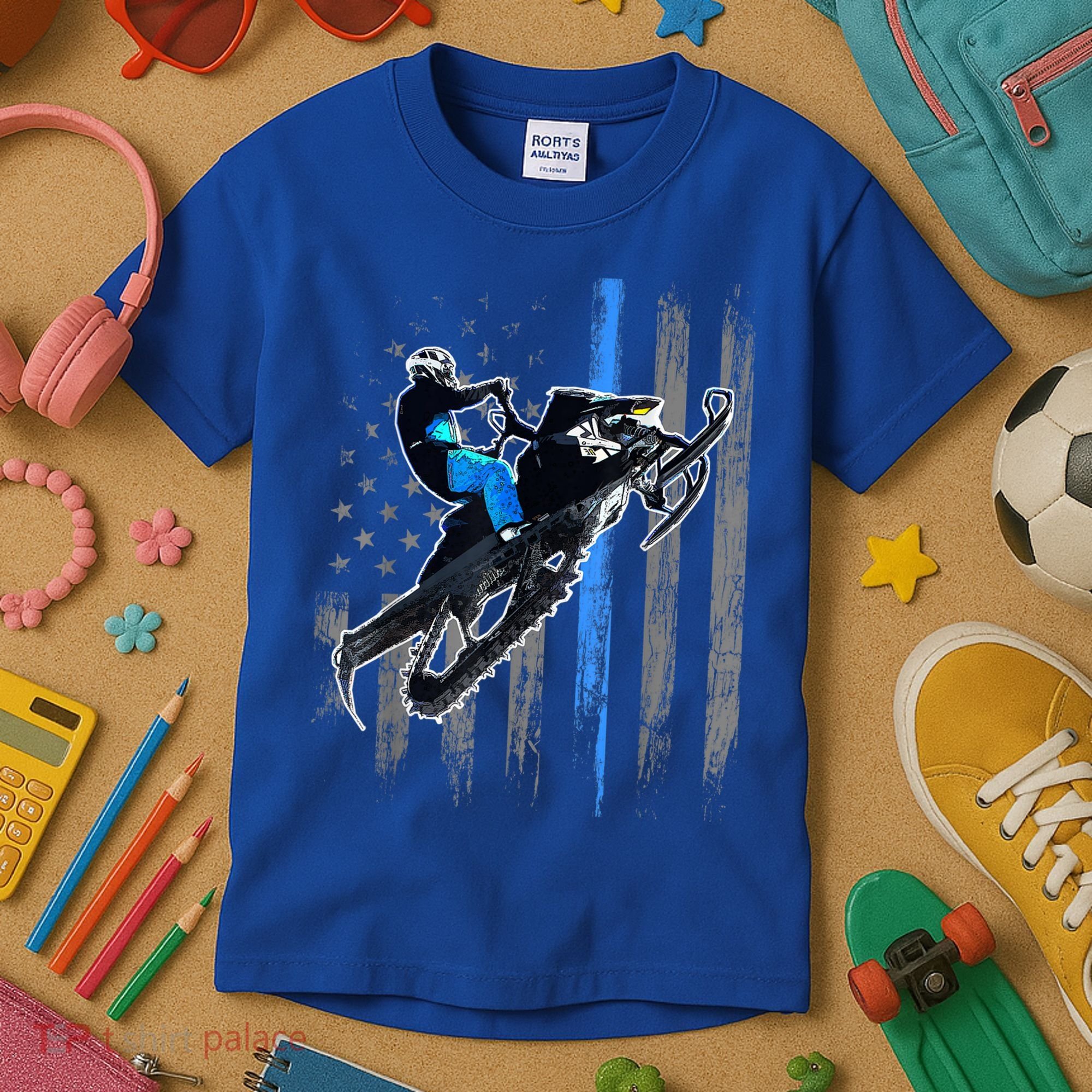 American Flag Snowmobile Gift Snowmobile Riding Gift Meaningful Gift Kids T-Shirt