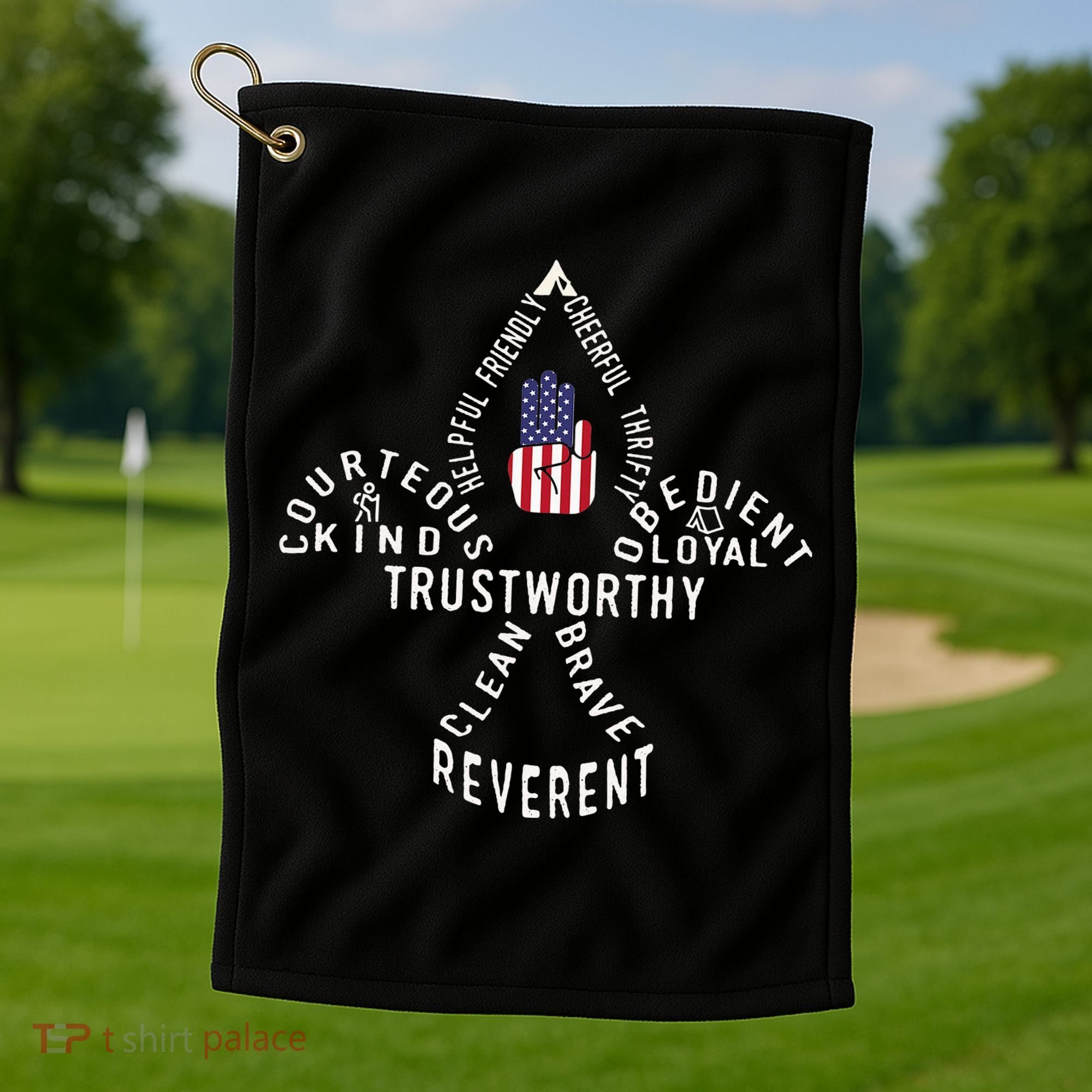 America Flag Scouting law Golf Towel