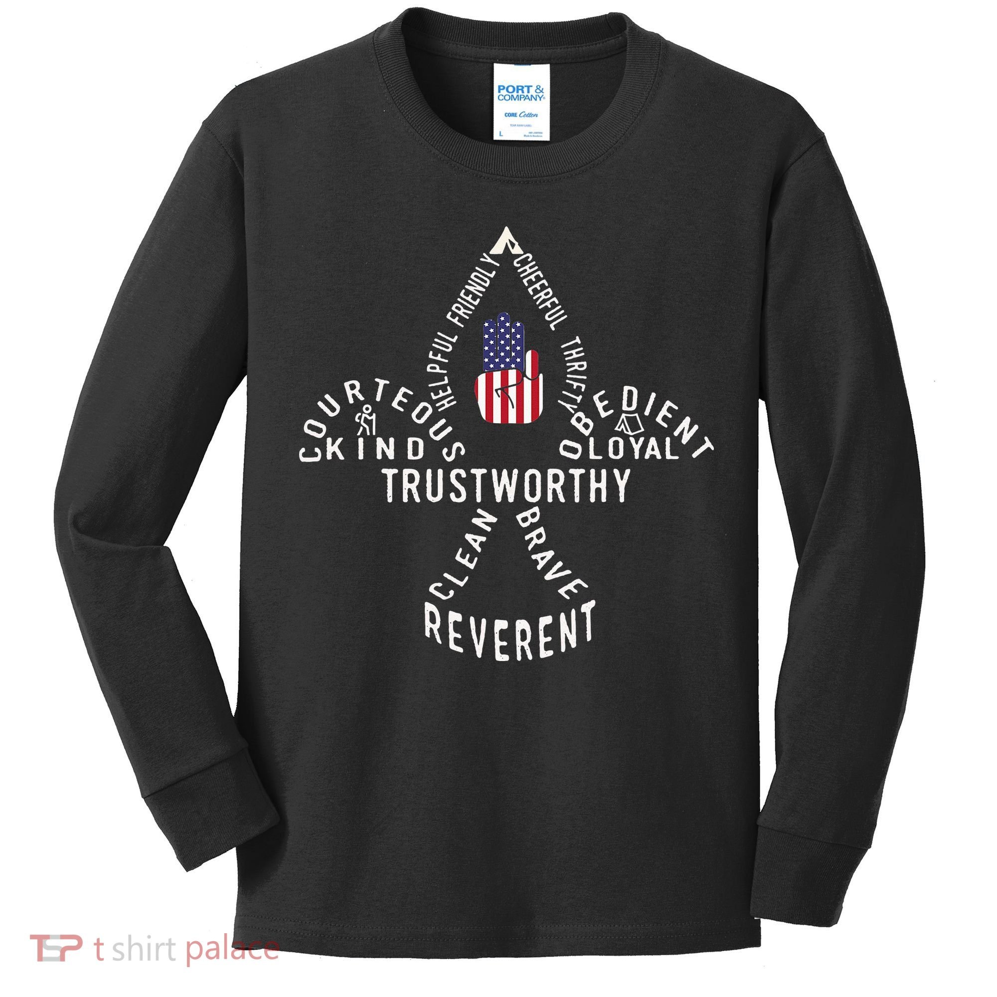 America Flag Scouting law Kids Long Sleeve Shirt