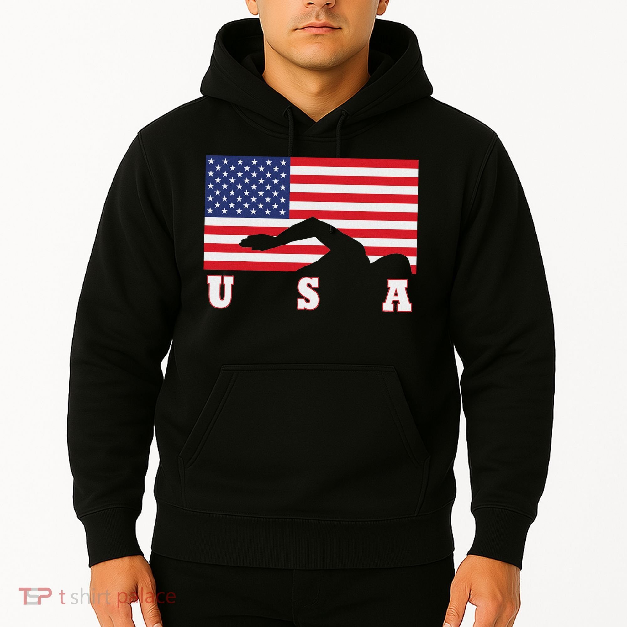 American Flag Swimming Usa Gift Hoodie