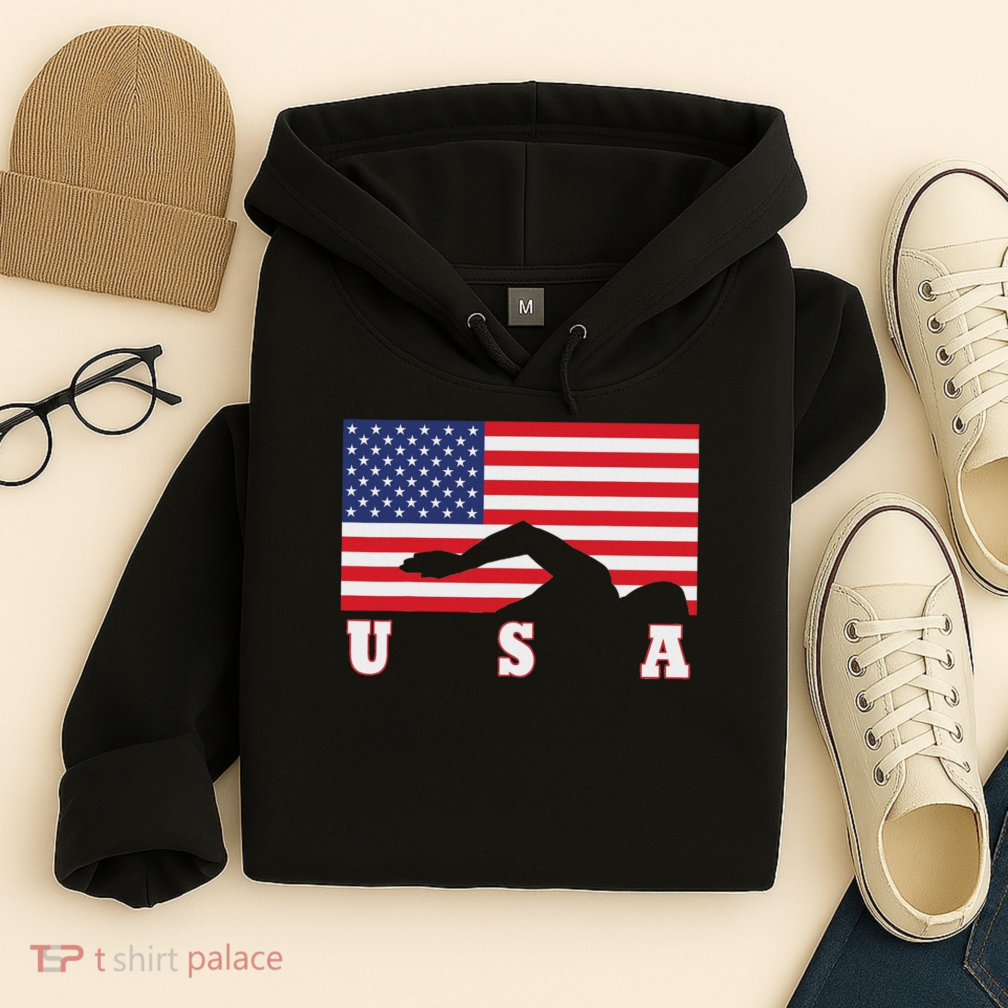 American Flag Swimming Usa Gift Hoodie